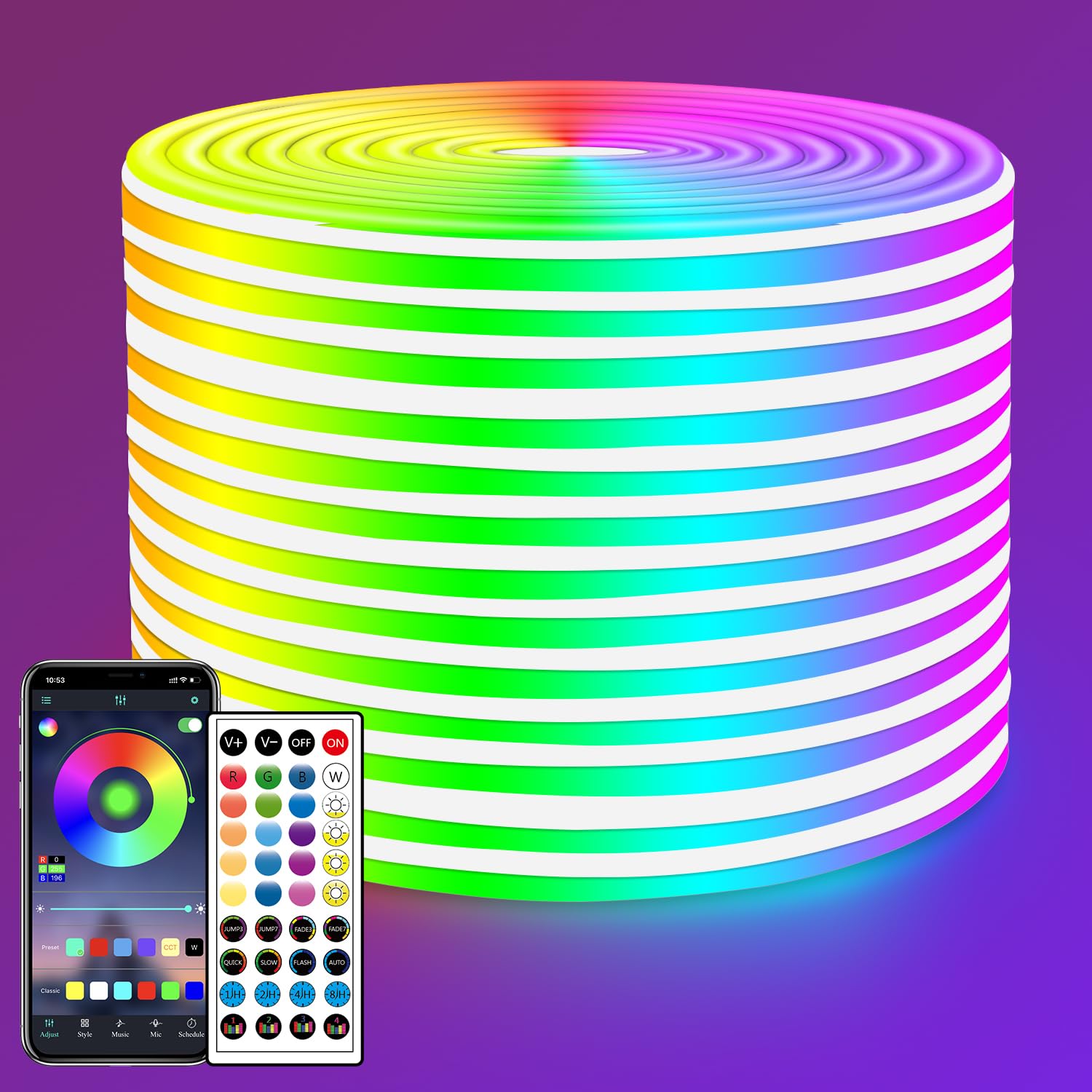 segrass LED Neon Light Strip, 50FT, RGB, Waterproof, Flexible, Model segrass-NHrgb15M05