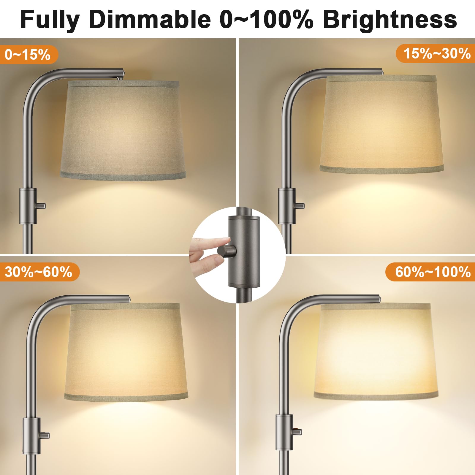 Ambimall Fully Dimmable Floor Lamp - Floor Lamps 9W Led Light Bulbs, Standing Lamps For Living Room With Adjust Head, Modern Sta