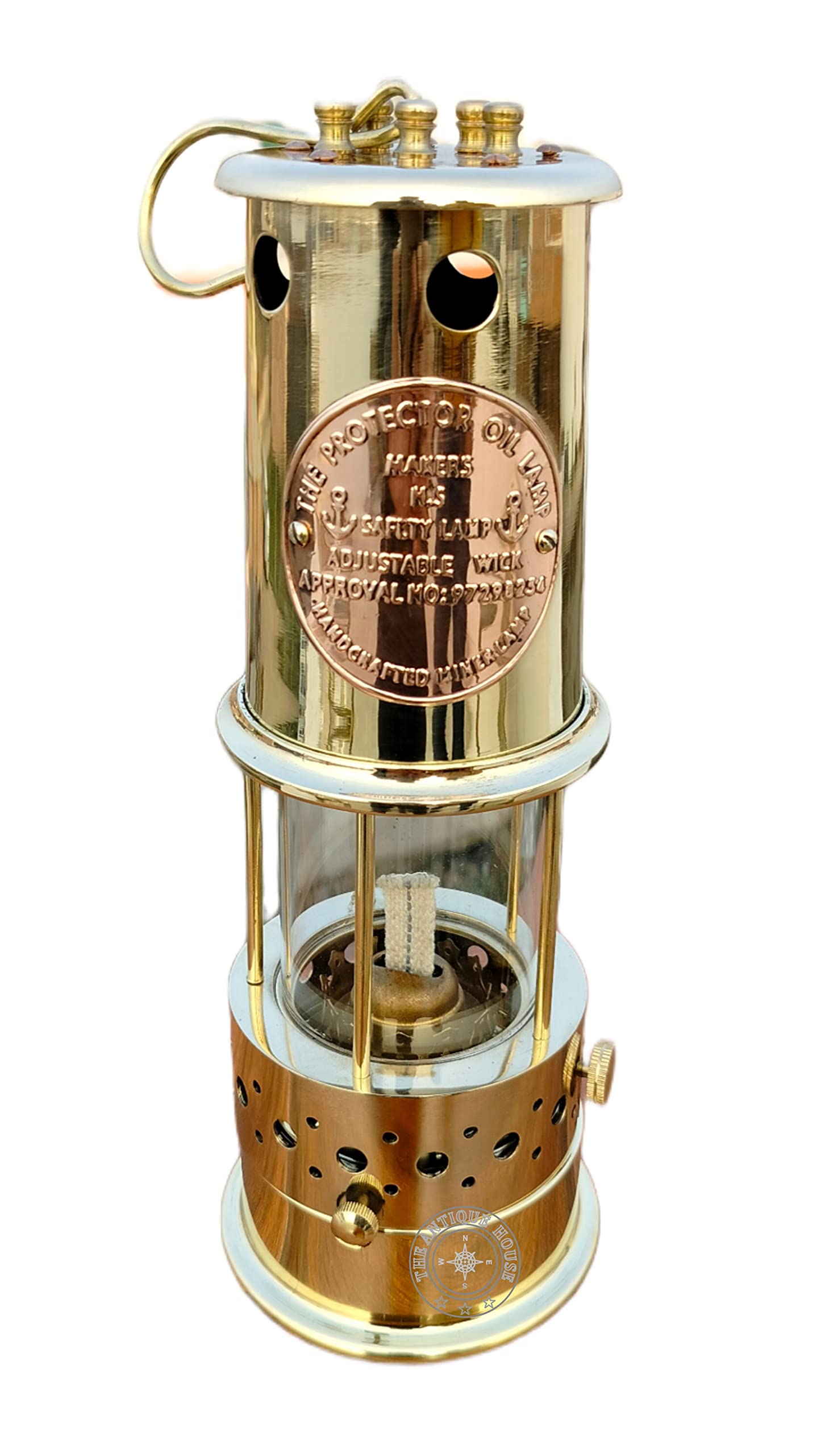 THE ANTIQUE HOUSE Large Nautical Miner Lamp, Solid Brass, Model 270786, Vintage Ship Lantern, Maritime Christmas Gift