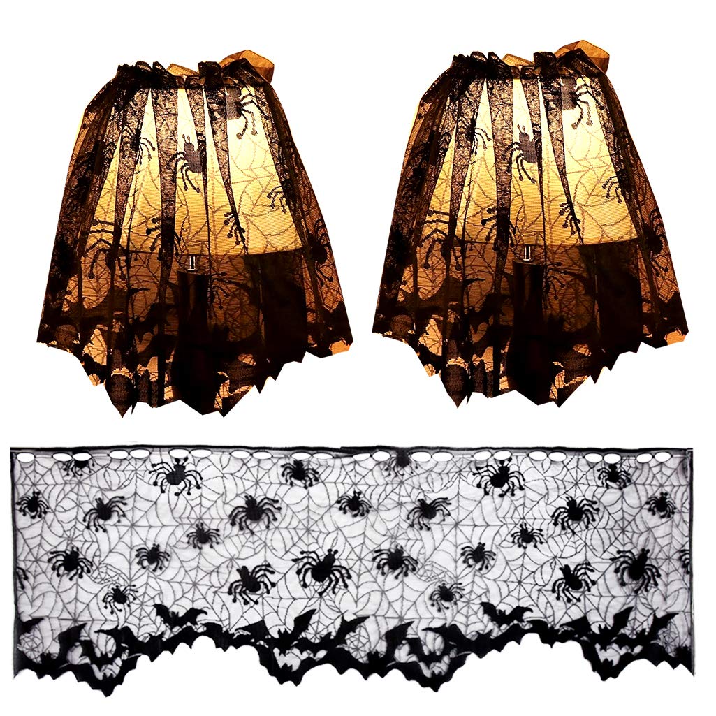 Poualss 3Pcs Halloween Lamp Shade Cover Black Lace Spider Web Lampshade Cover Topper Scarf For Halloween Lamp Decorations, 20 X