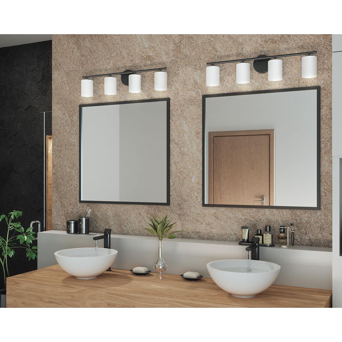 Progress Lighting Replay Collection 4-Light Bath Vanity Light Etched Glass Textured Black Model P2160-31