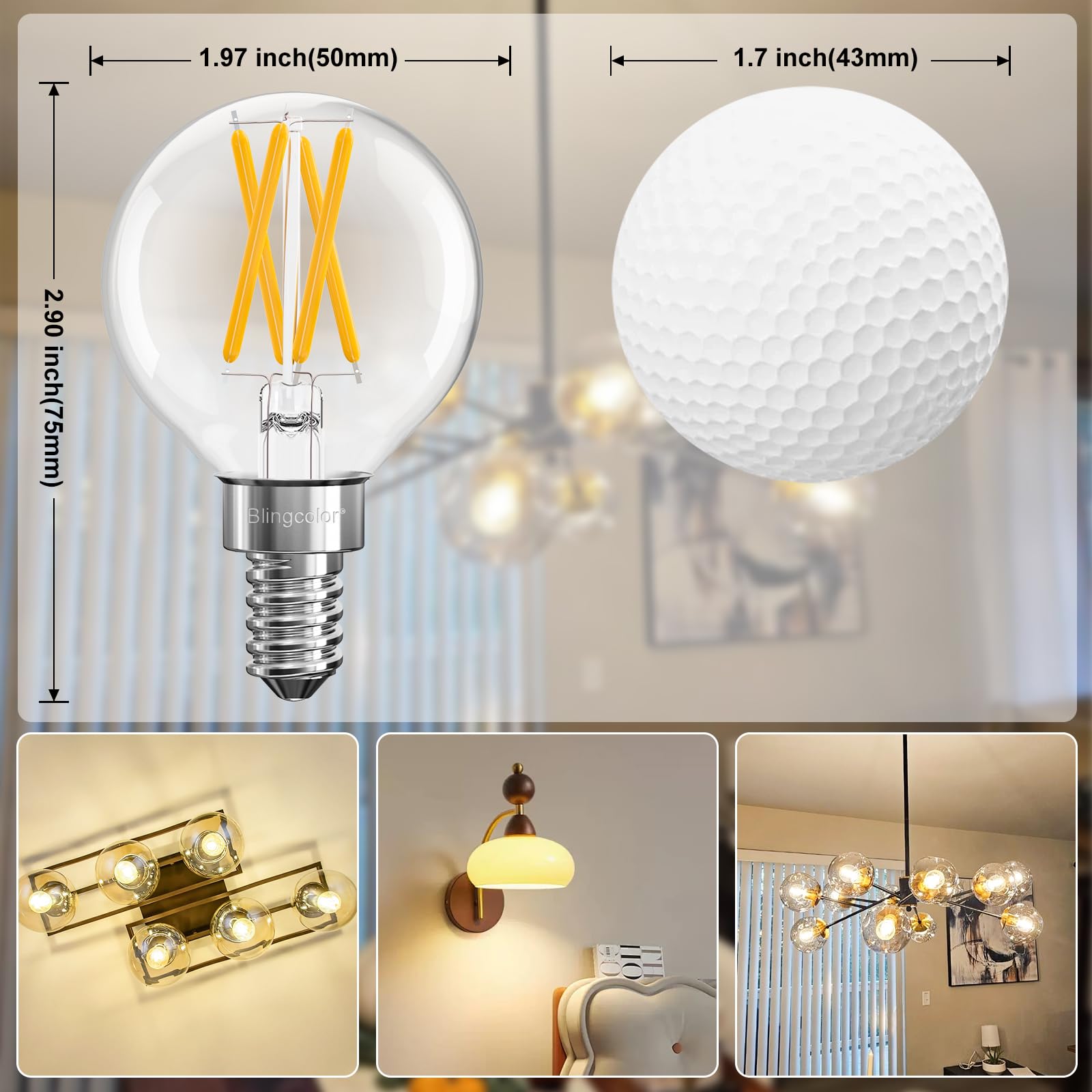 Dimmable E12 Led Bulbs 60 Watt Equivalent, 6 Pack G16.5 Small Globe 6W Led Light Bulbs, Soft White 3000K E12 Led Candelabra Ligh