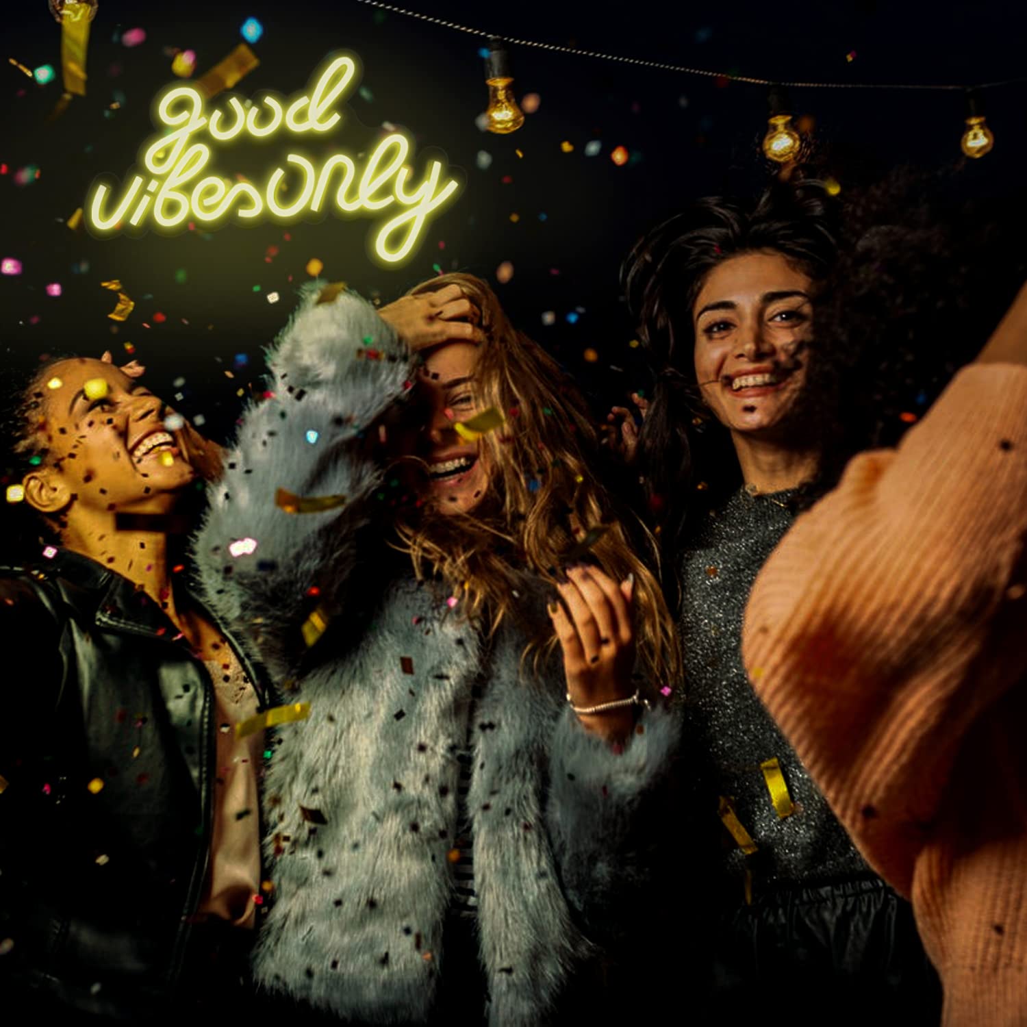 Jfllamp Neon Signs - Good Vibes Only Led Wall Decor, Yellow, 16.5X10 Inch, Perfect Gift