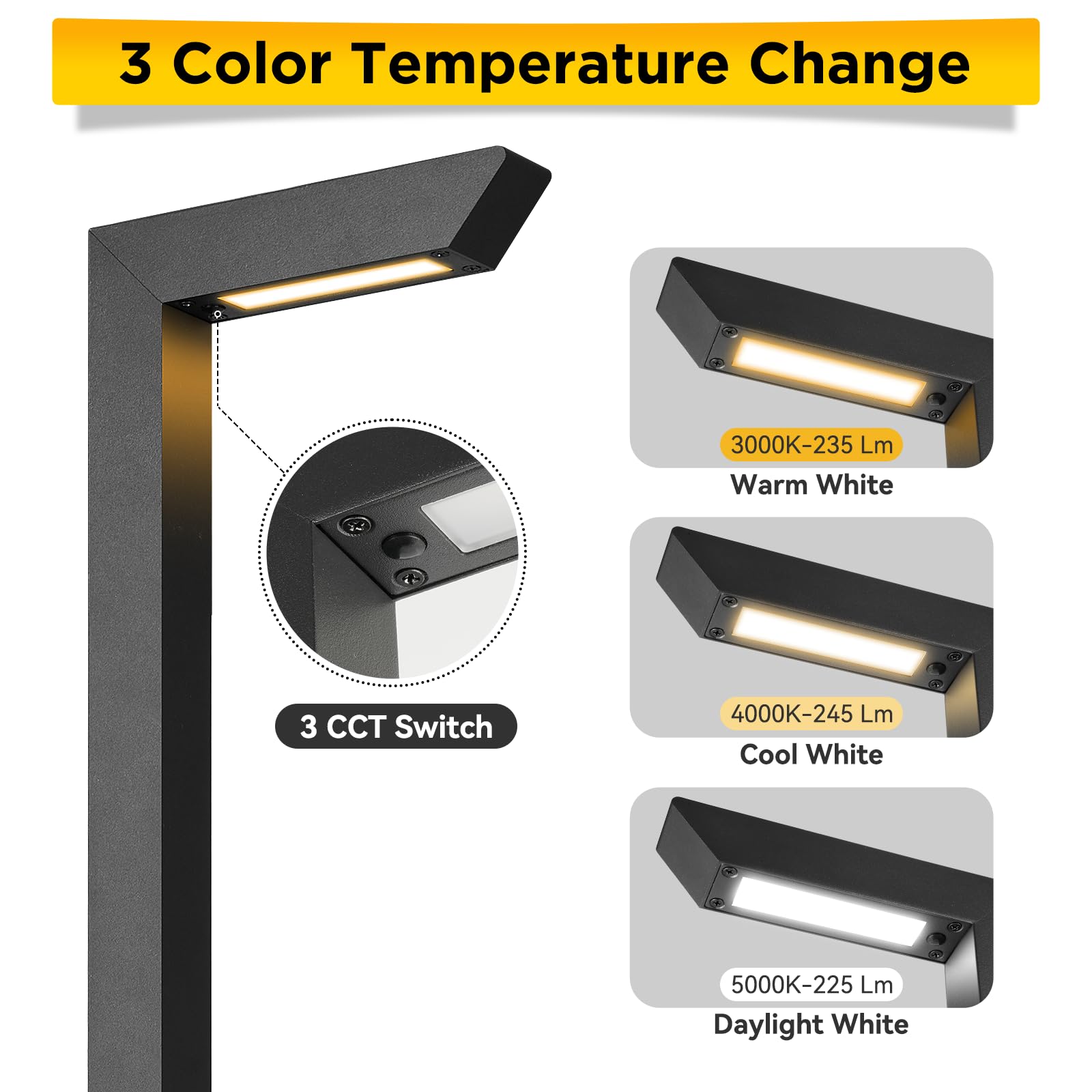 Gardencoin 3CCT LED Landscape Pathway Light, 12V, Aluminum, Black, Model APS-9303, 12 Pack, Selectable 3000K/4000K