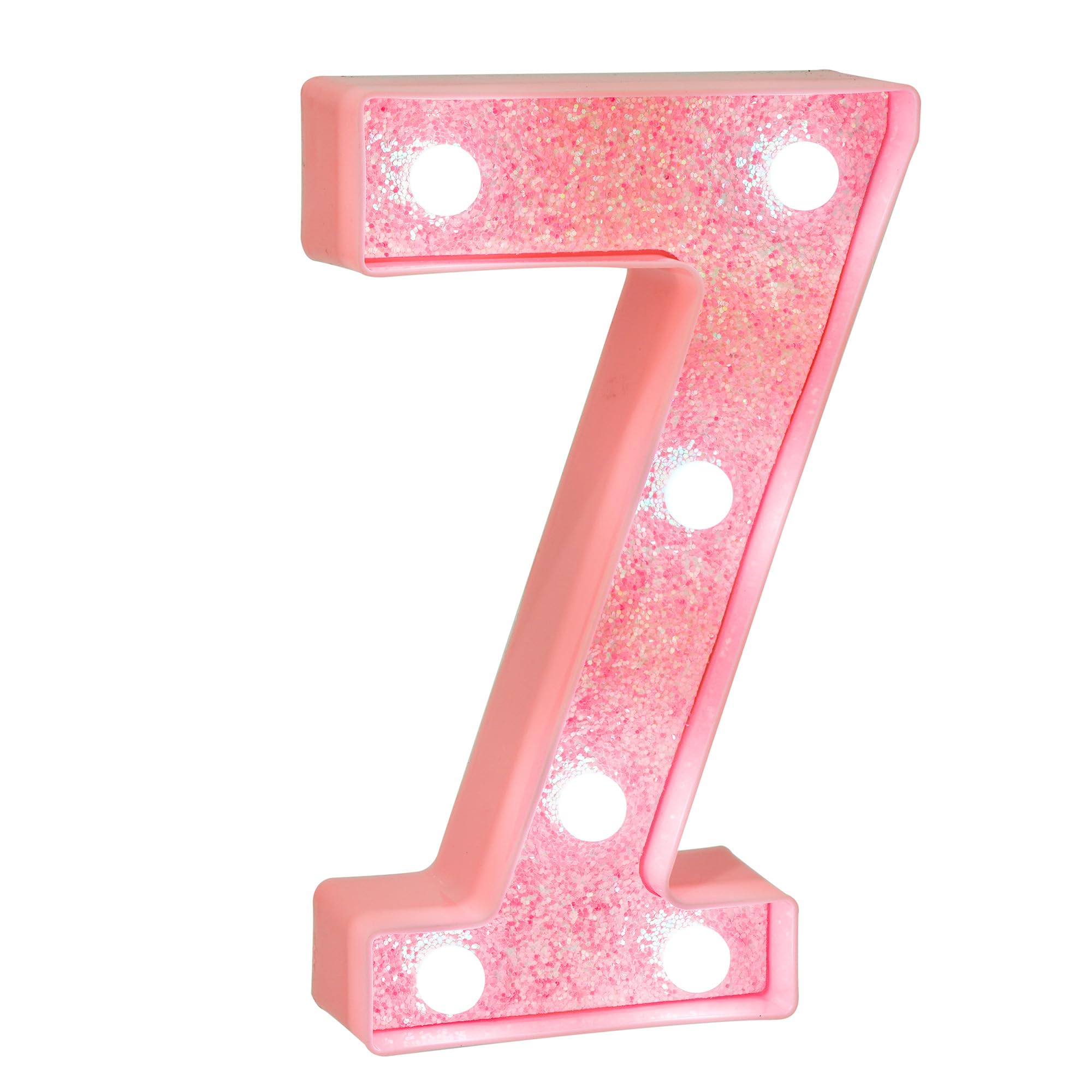 EUFONY Pink Glitter LED Marquee Light Up Number 7 with Cool White Lights, Battery-Powered Numbers sign for Girls Birthday Party