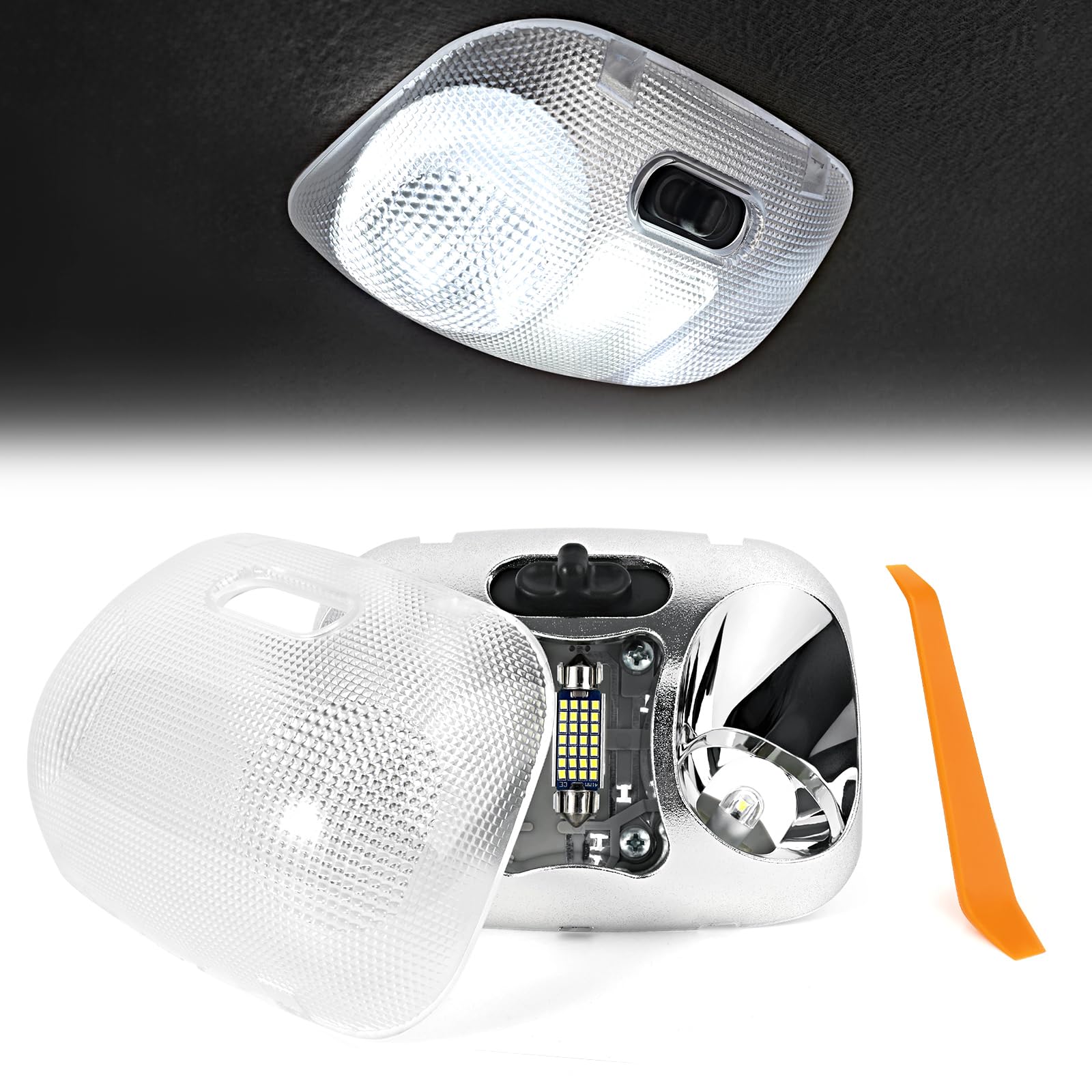 TOP-MAX LED Interior Dome Light Assembly with Cover Fit for Ford Ranger 1993-2004  Overhead Roof Headliner Map Light  Ceiling Reading Light Replaces F37Z-13776-B  F67Z-13783-AA