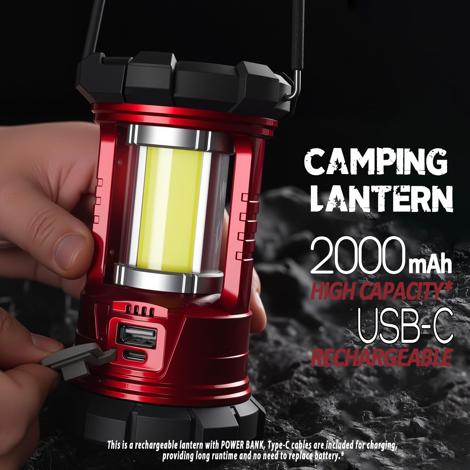 FANT.LUX Rechargeable Camping Lantern, 1500LM, Waterproof, Red, 2 Pack, Model NBMD122