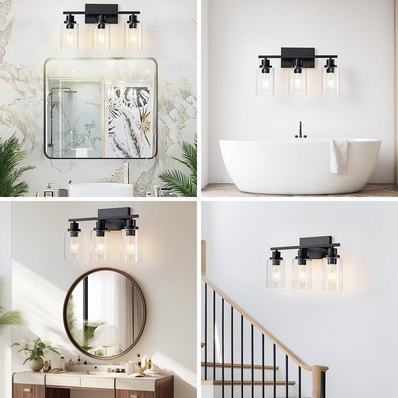 Hccz 3 Light Bathroom Light Fixtures Black Vanity Light Over Mirror Modern Farmhouse Wall Lighting Sconces Rustic Industrial Wal