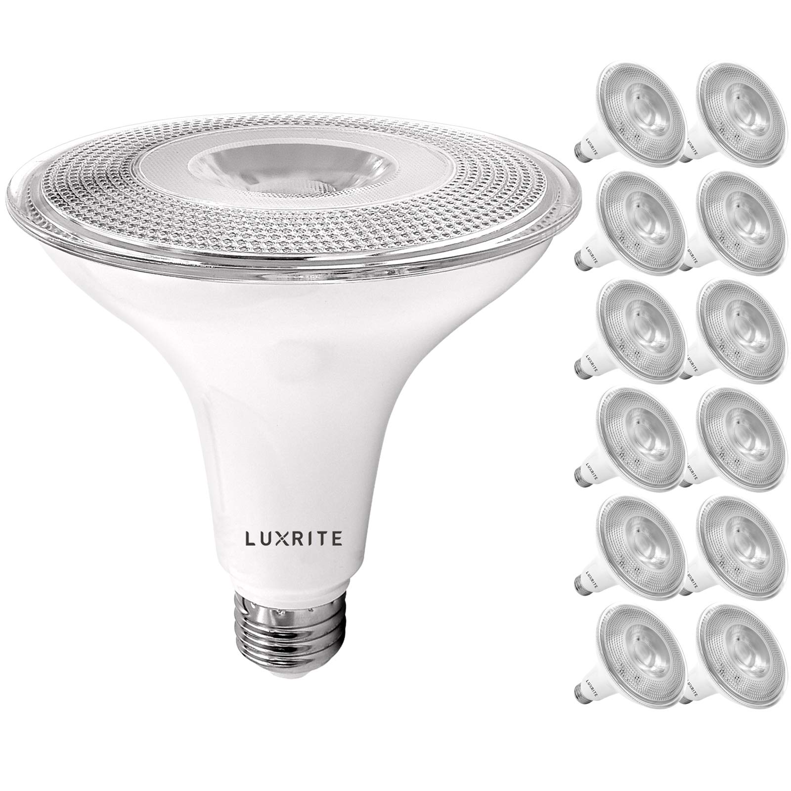 LUXRITE PAR38 LED Outdoor Flood Light Bulbs, 1250 Lumens, 15W Dimmable, 3500K Natural White, 12 Pack, E26 Base,