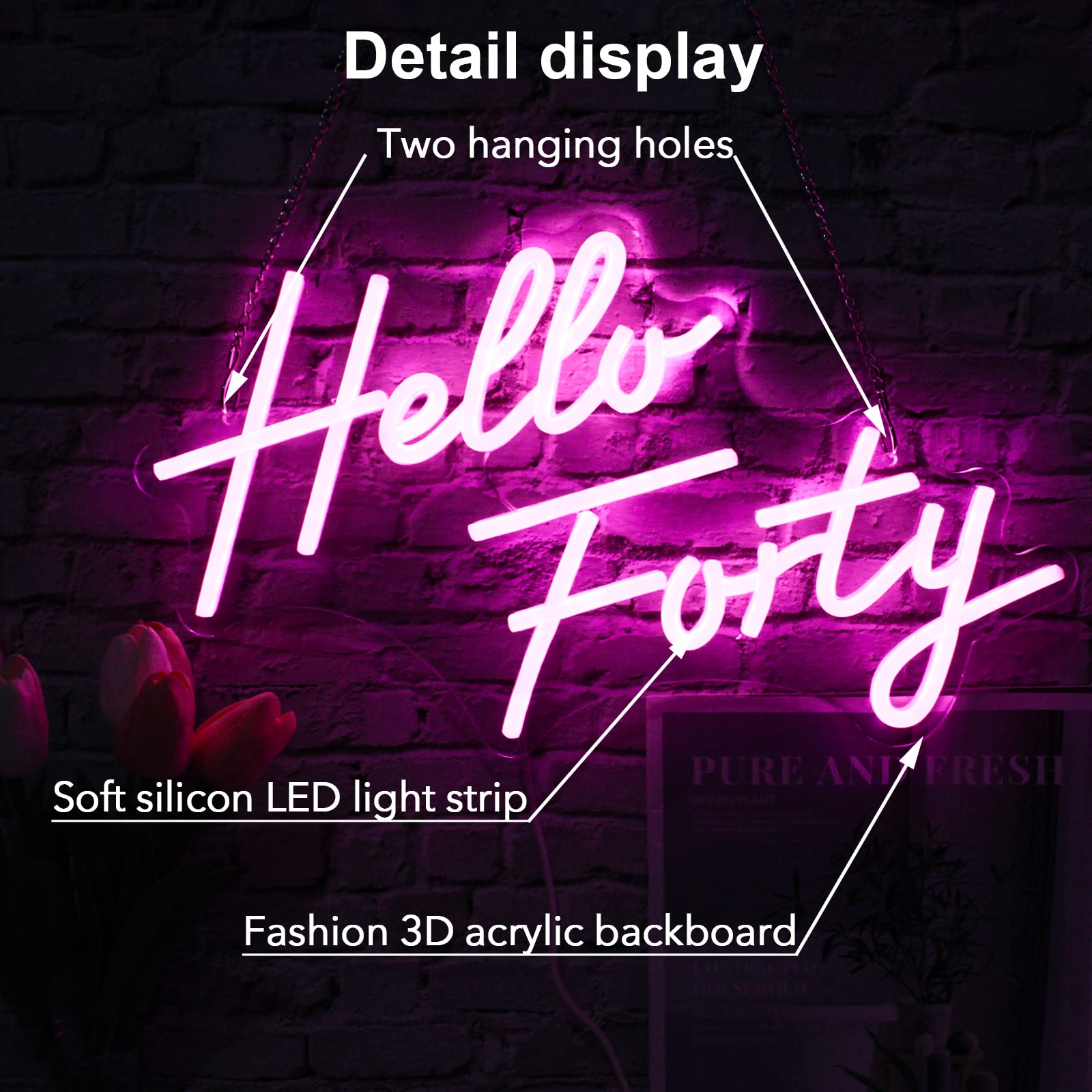 Jesalah Neon Sign - Dimmable 40th Birthday Decor - Pink LED Tube for Bedroom, Home, Office, Beauty Salon