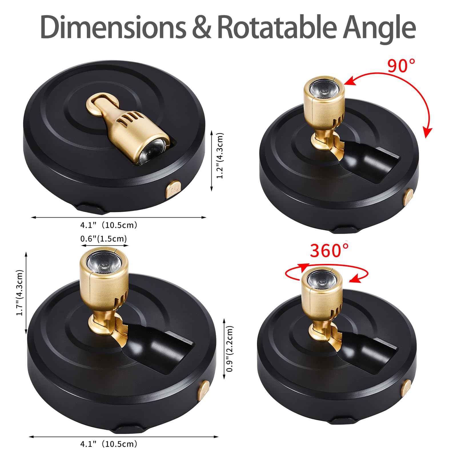 HOFUY 2-Pack Wireless LED Spotlight, Rechargeable, Dimmable, Remote Control, Black+Gold, Model USB-XSpot-HJ