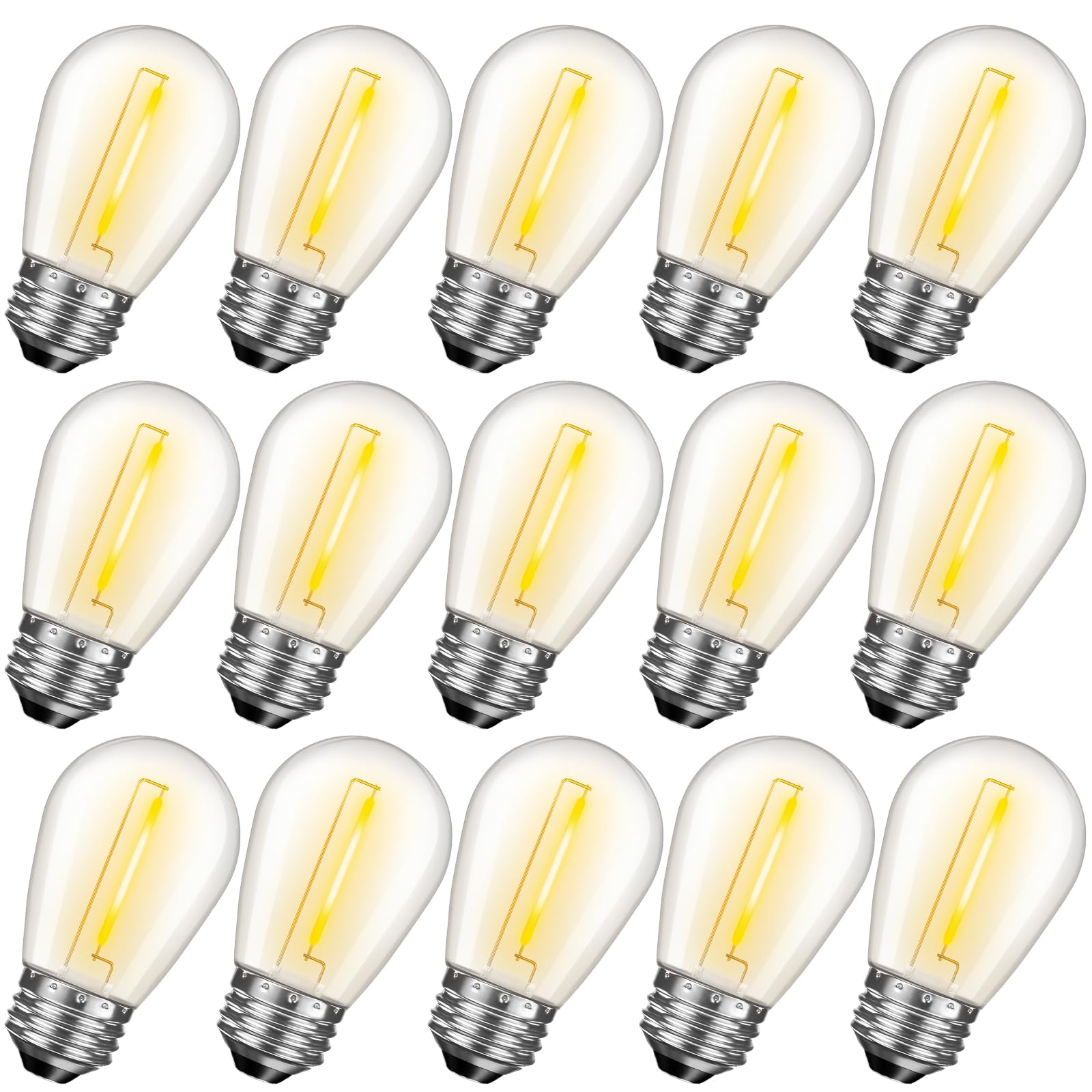 Gvvoohome S14 Led Replacement Bulbs, 15 Count Shatterproof, Waterproof, Warm White 2200K, Dimmable, E26, Plastic