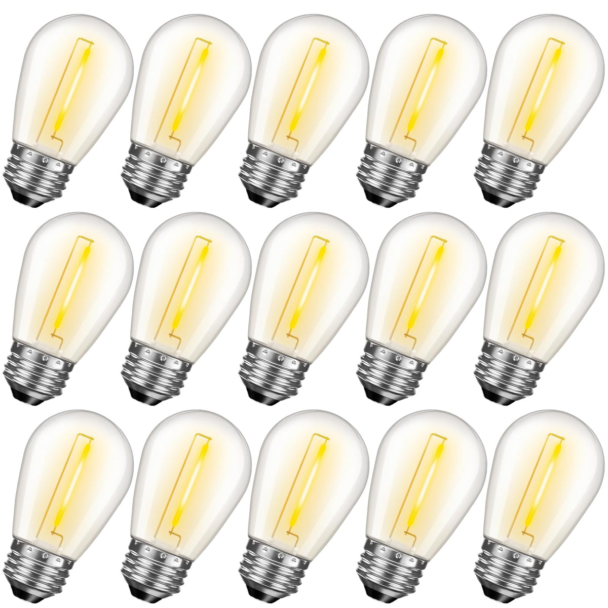 Gvvoohome S14 Bulbs For Outdoor String Lights, 15 Count Shatterproof 1W E26 Led Replacement Bulb, Waterproof Outdoor Light Bulbs