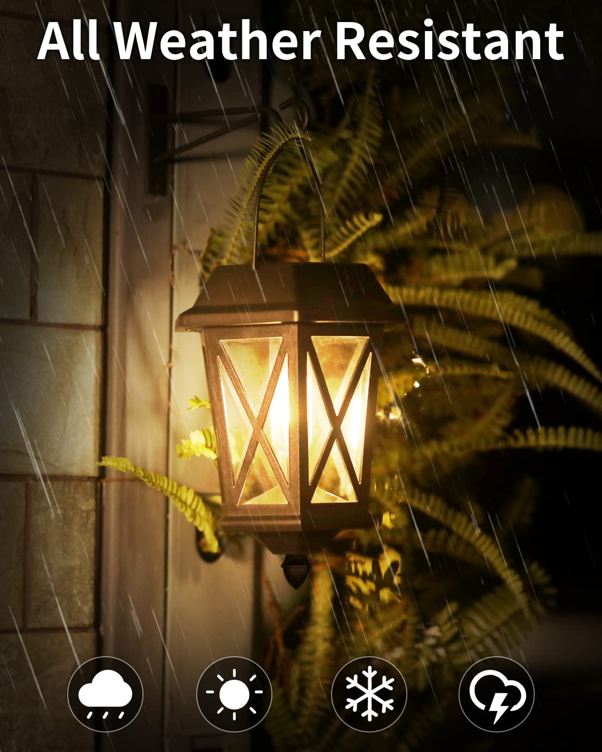 Teklaps Solar Lanterns - Waterproof Metal Hanging Lights, Led, Black, 2 Pack, Model Zz-24A, Ideal For Yard & Garden