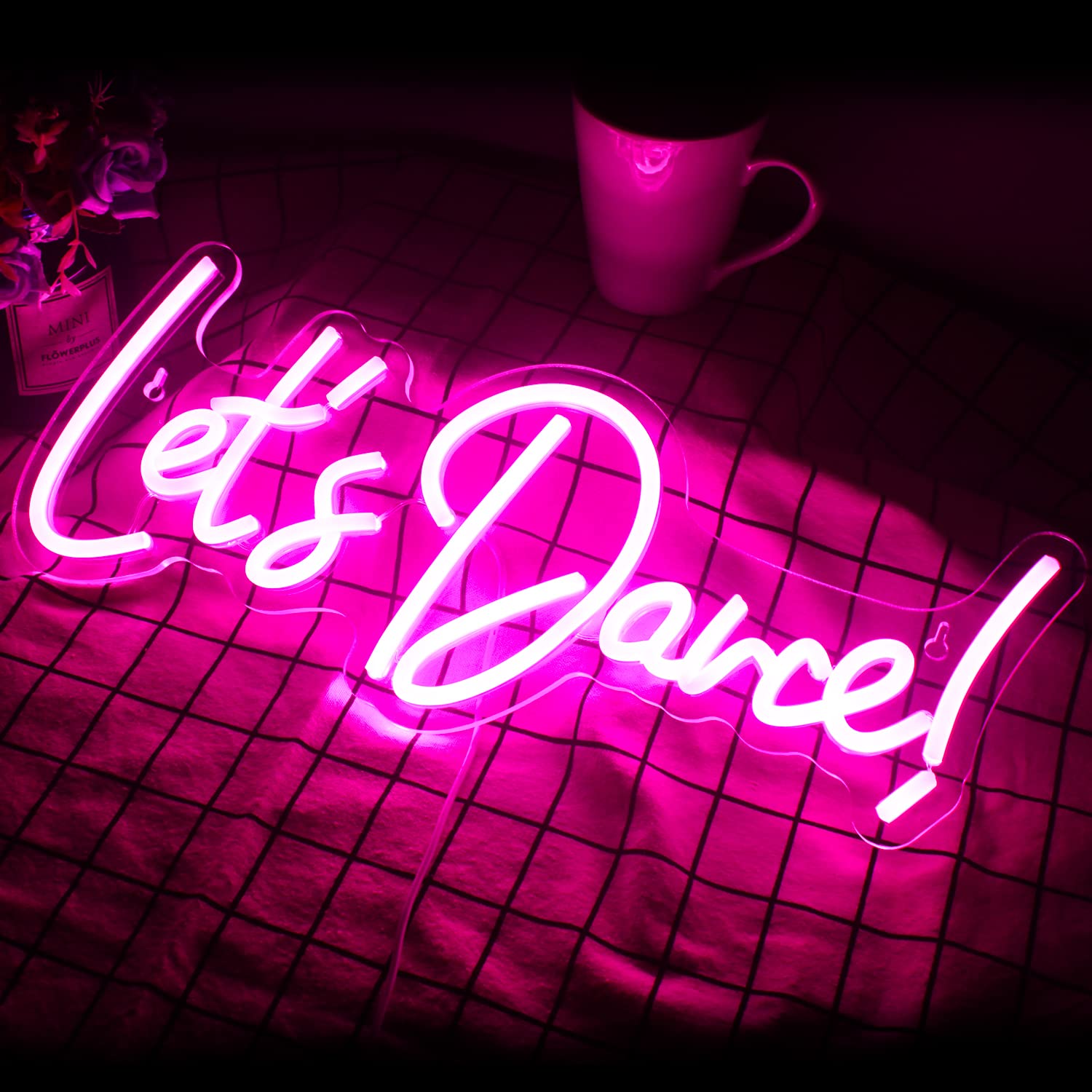Wanxing Neon Light Sign - Lets Dance, Pink LED Word Light for Parties, Weddings, and Events - Model WX-NS-Pink Lets Dance