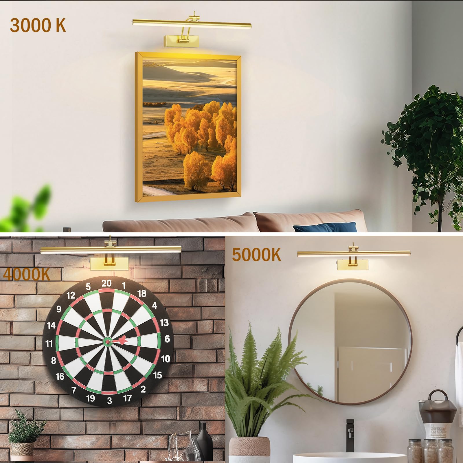 Yuichoy 3 Pack Picture Light Battery Operated For Wall  16 Wireless Display Art Lighting For discomfort-reducingting With Remote  Dimmable 5200Mah Library Light  Gold Picture Frame Lights For Gallery