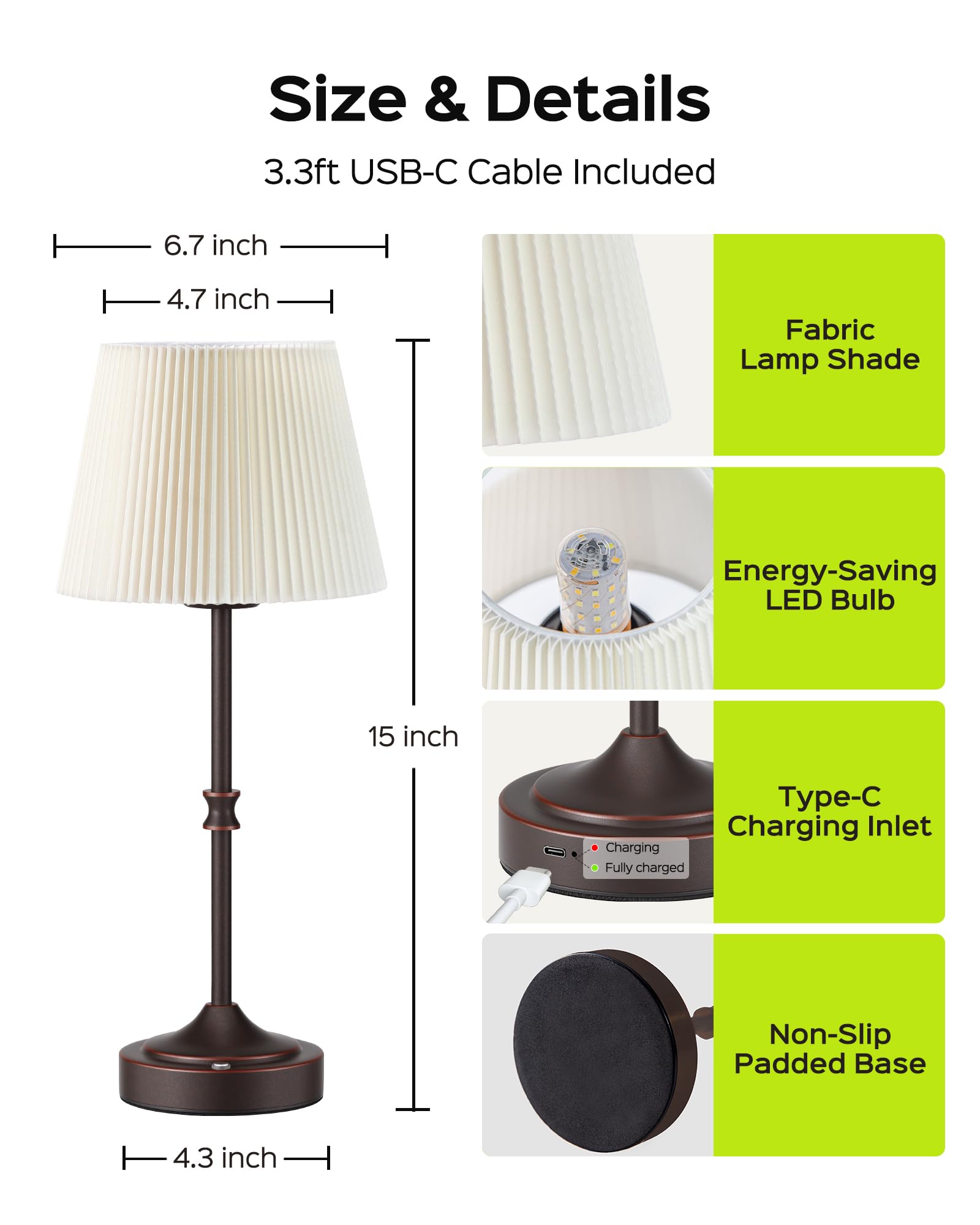 Jackyled Cordless Led Table Lamp With Dimmer, 3 Colors Touch Lamp, 5400Mah Battery Operated Rechargeable, Wireless Lamp For Bedr
