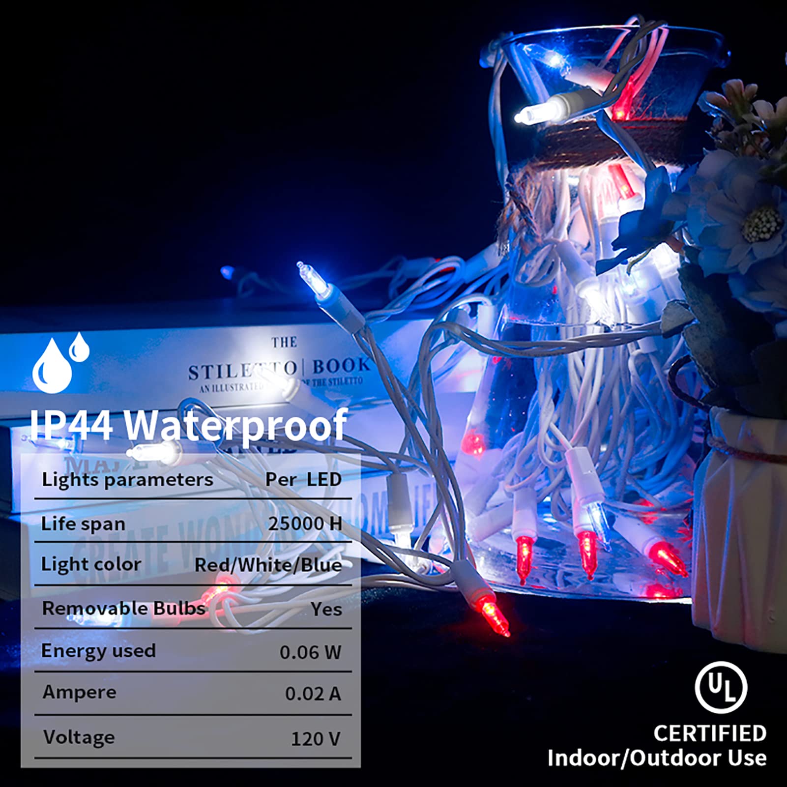 Multi-Sparking 4Th Of July Mini String Lights (11 Feet, 35 Count) - Red White & Blue Led Patriotic String Lights, Christmas Lights White Wire For Independence Day Decorations