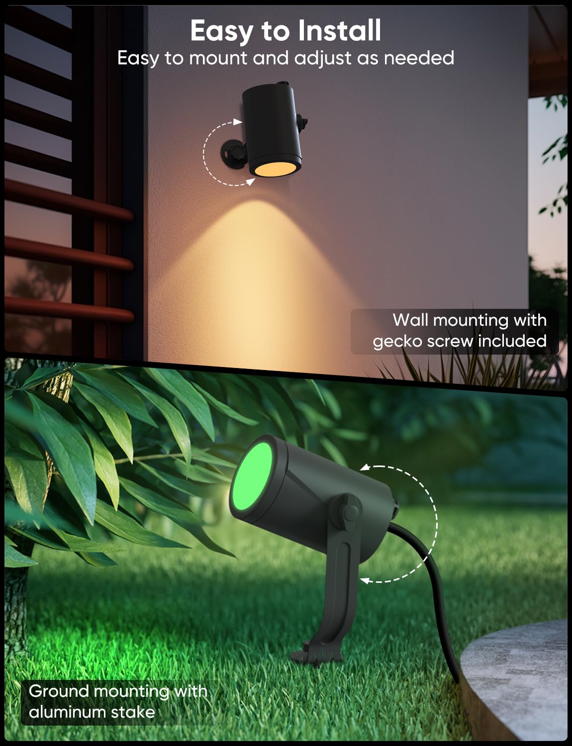 APPECK Smart Landscape Lighting Kit, 6 Pack RGBCW Outdoor Spotlights, IP65 Waterproof, Black, Model C6605-D