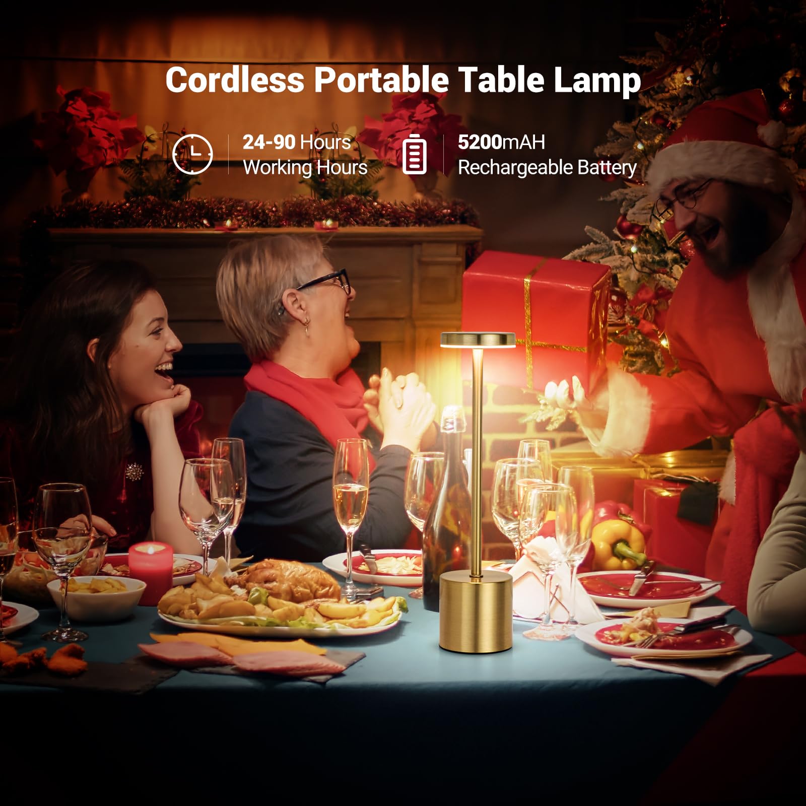 Zoopeen Gold Cordless Table Lamp,Rechargeable 5200Mah Battery Operated Touch Desk Lamp,3 Color Stepless Dimming Up Bedside Lamps