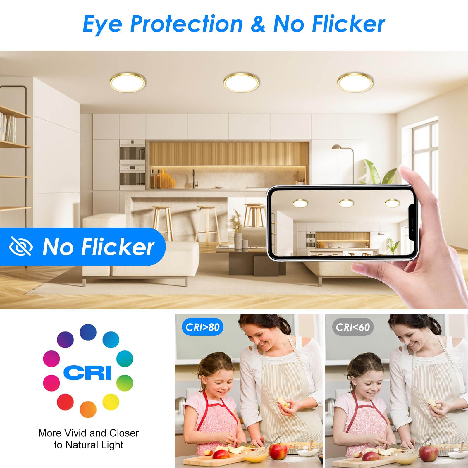 Peasur 7 Inch Led Ceiling Light Gold, 15W Slim Flush Mount Ceiling Light 3000K/4000K/6500K Adjustable, Modern Round Ceiling Ligh