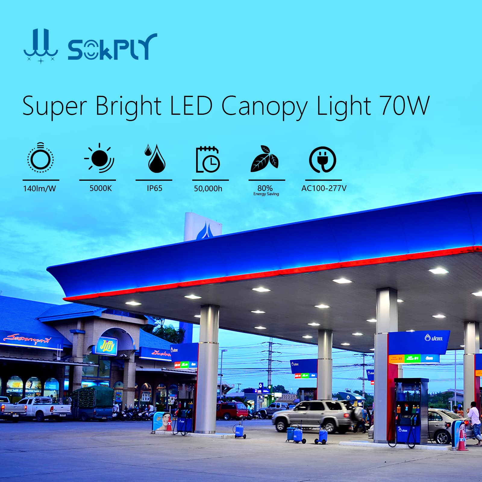 Sokply 70W Led Canopy Light Outdoor (350W Hps/Hid Replacement), 10.4&quot; X 10.4&quot; 5000K Daylight Ip65 Waterproof Garage Light, 140Lm/W Dimmable For Gas Station Workshop Carport, Ul Listed (4 Pack)