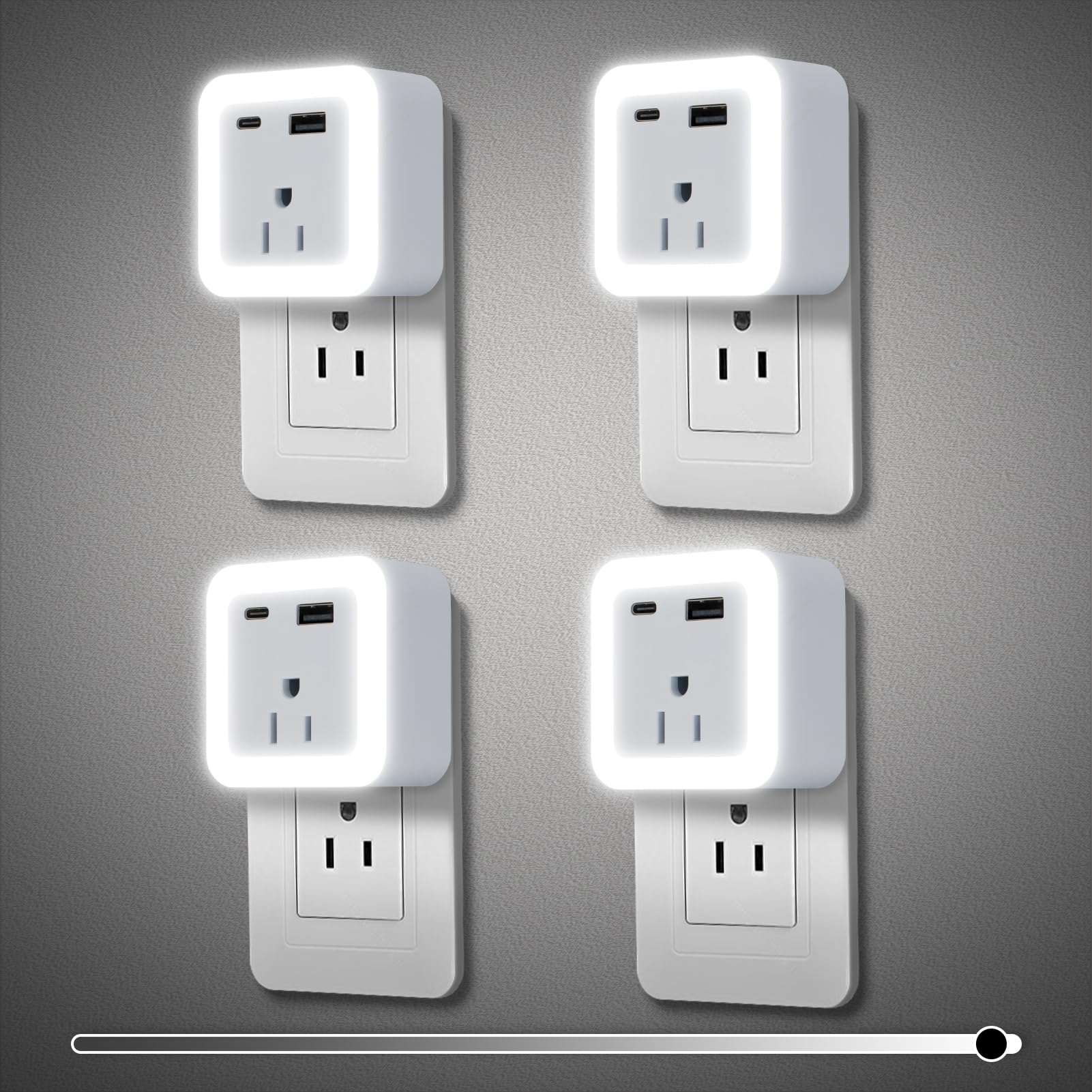 Night Lights Plug Into Wall 2 Pack Rechargeable Battery Backup Light Dusk to Dawn Sensor Night Light with Outlet Expander for Ad