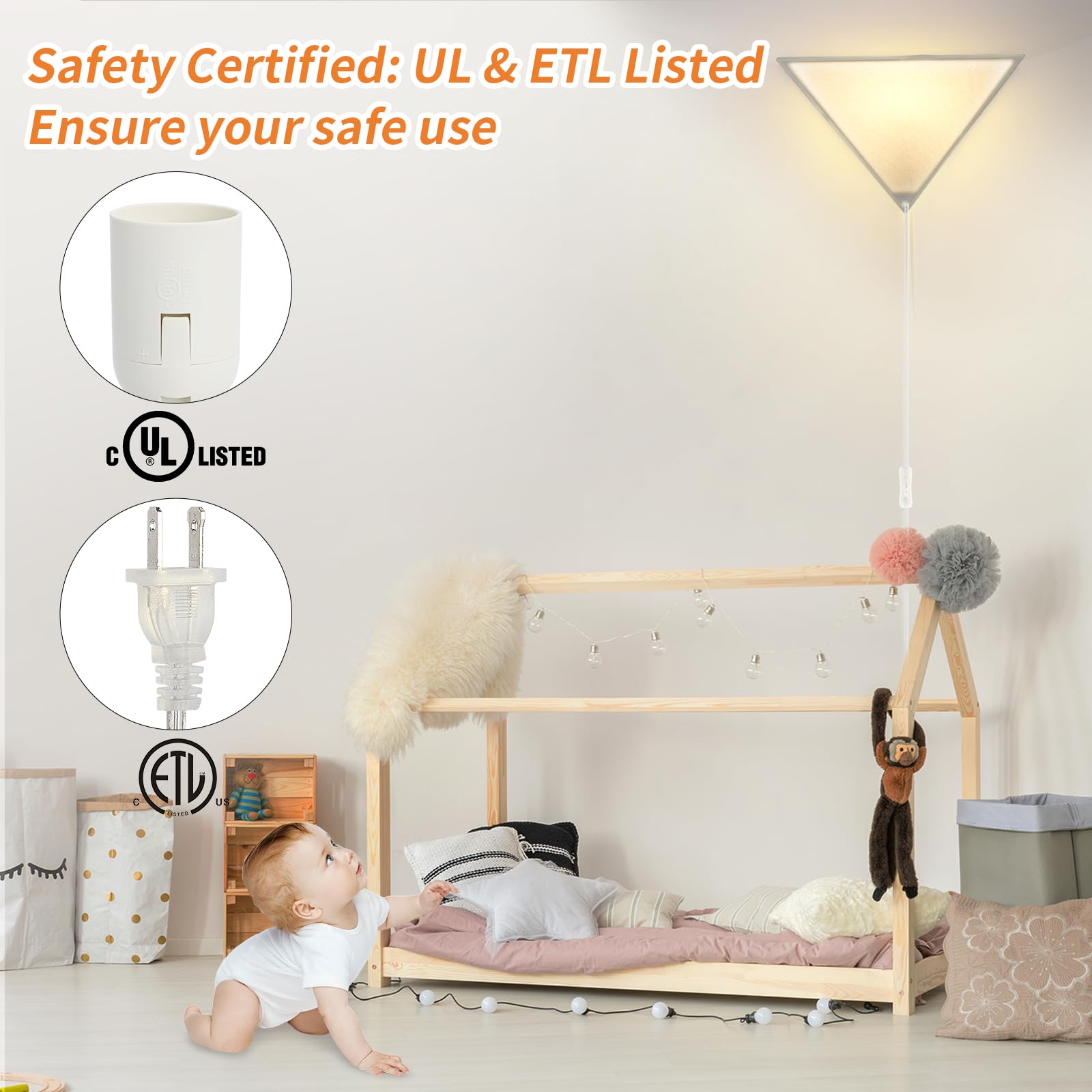 Zlierop Corner Light, 2-Pack, Linen Shade, Modern Ceiling Light with Switch, Space-Saving Design for Living Room, Bedroom, Office