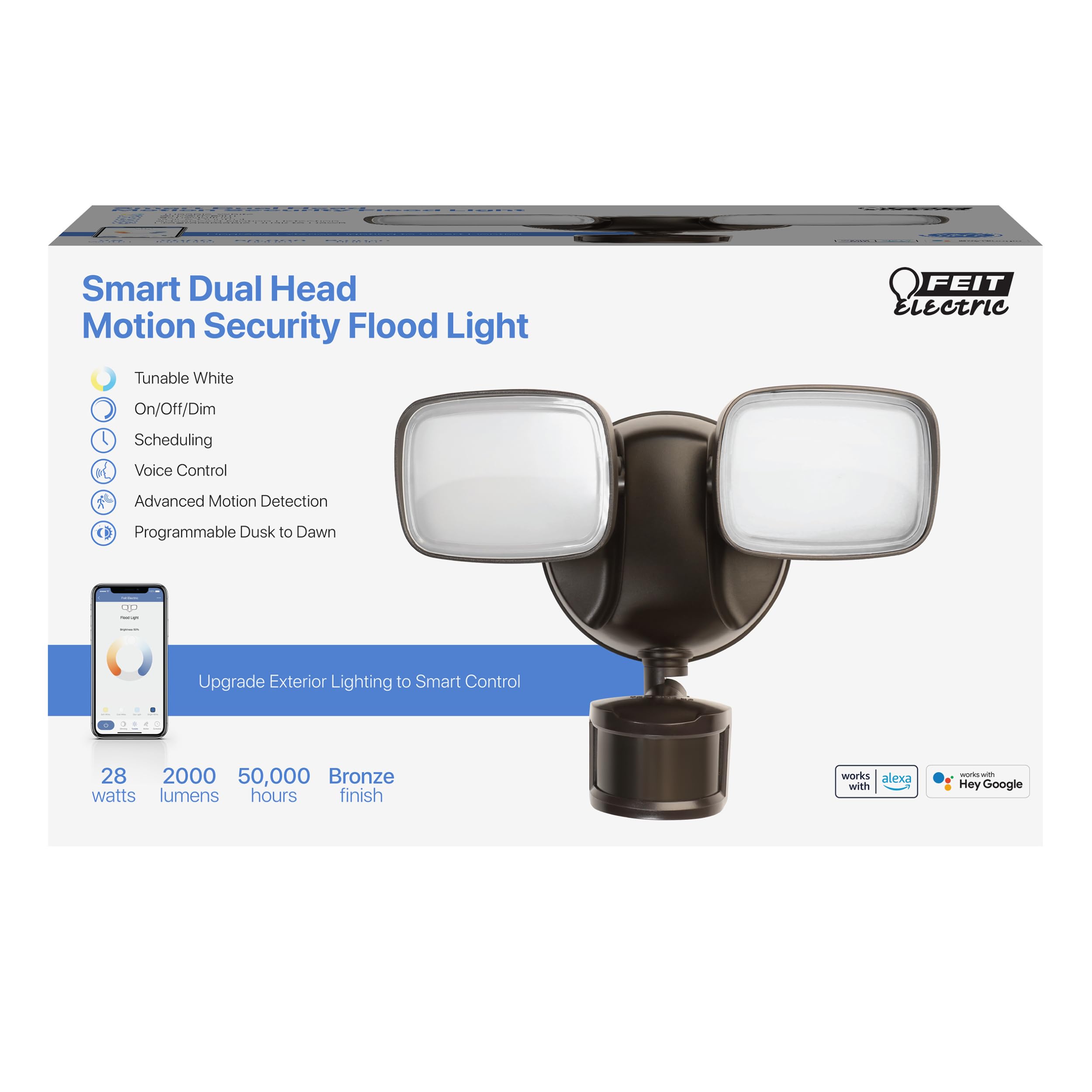 Feit Electric Smart Outdoor Flood Light, 28W LED, Motion Sensor, Dusk to Dawn, Tunable White, Black, Model S9DFL/CCT/MOT/BZ/AG