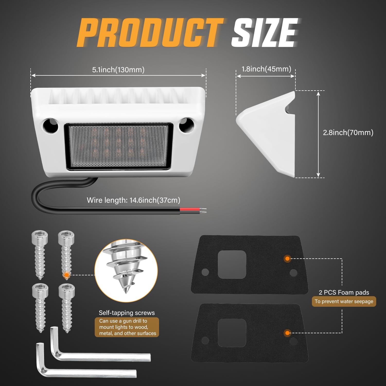 Nilight RV Porch Lights 5 Inch Amber LED Aluminum Housing, Model RV-704WA, 12V/24V for Trailers, Campers, and SUVs