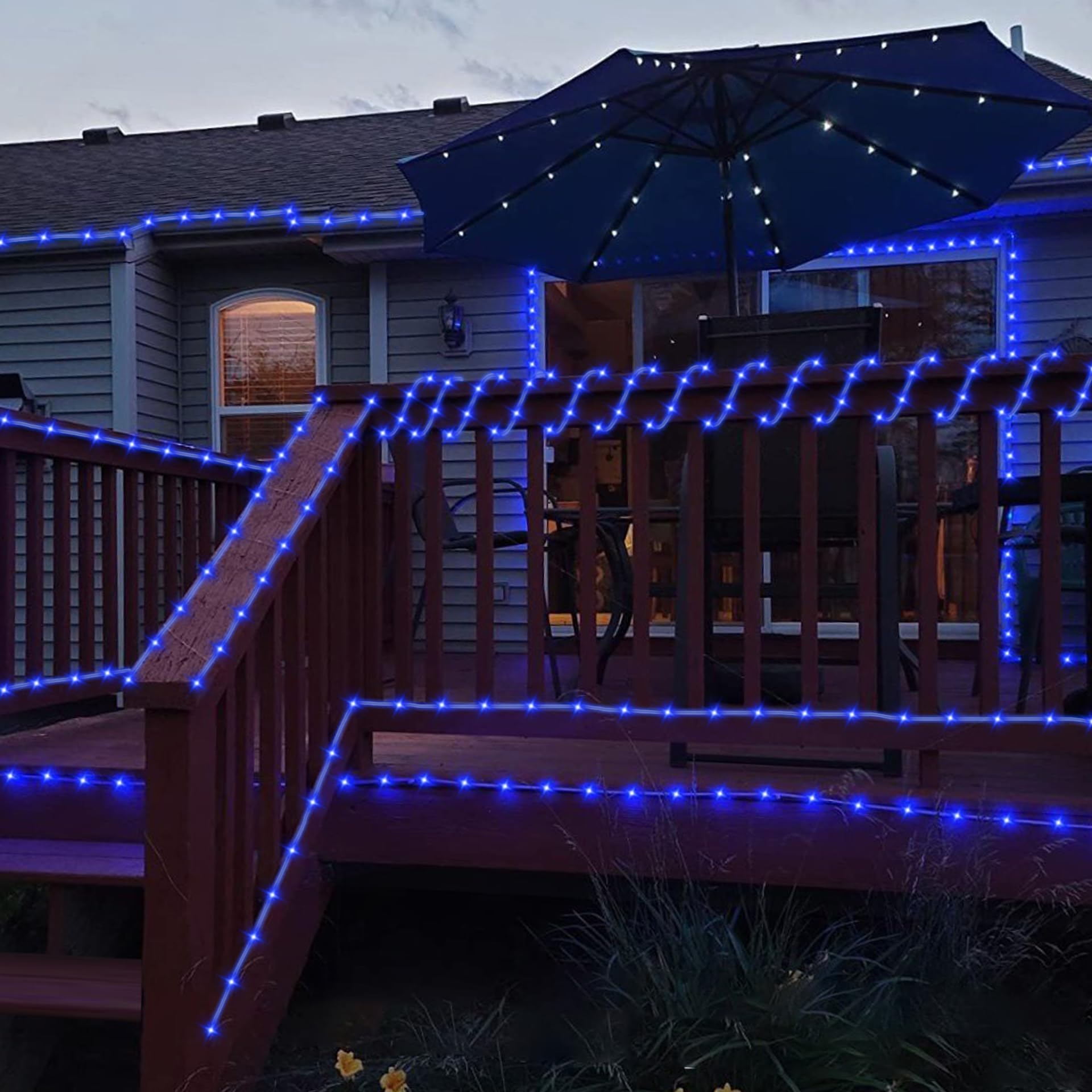 YEGUO Solar Rope Lights 66ft 200 LED Waterproof Blue Fairy Lights for Outdoor Patio Garden Trampoline