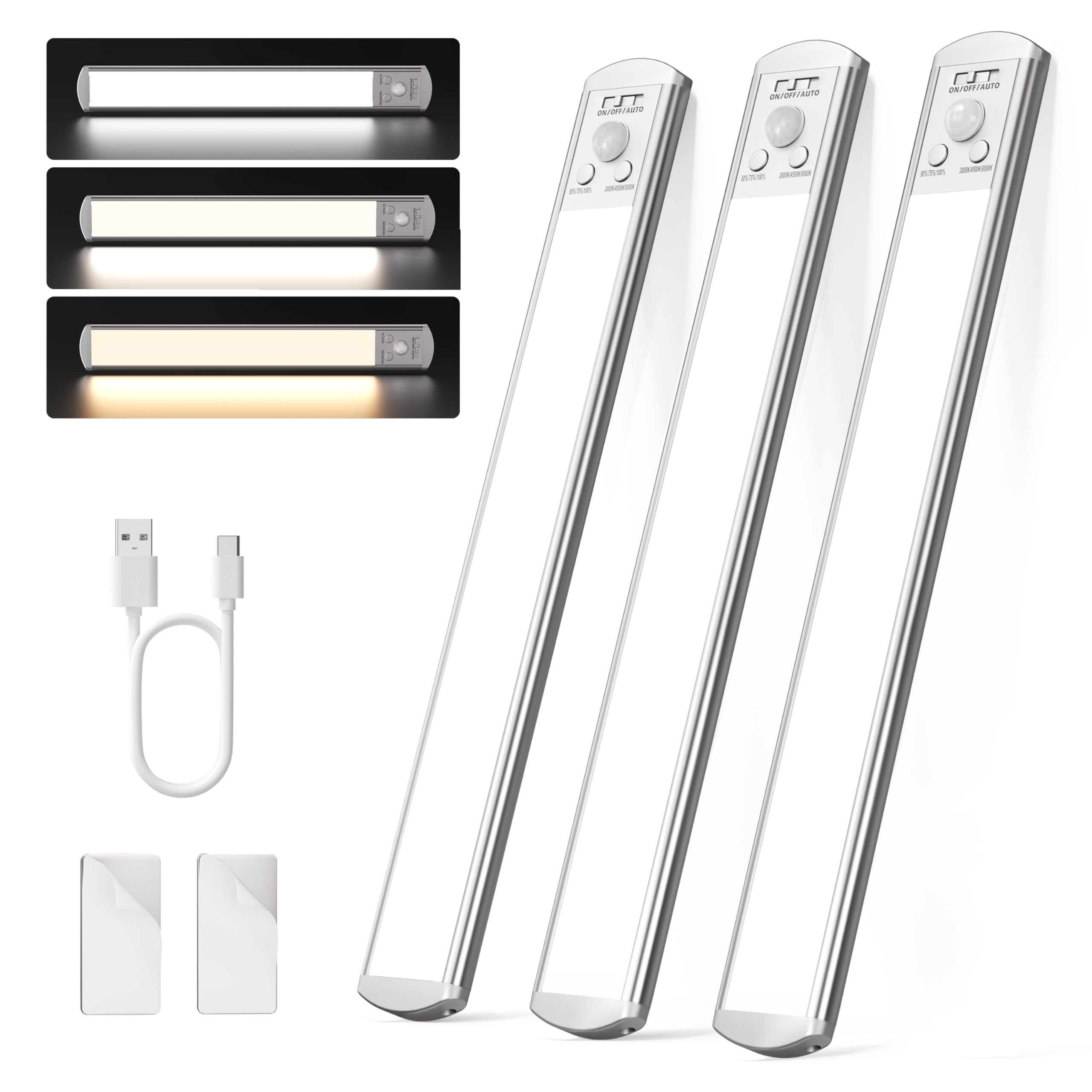Joyzy 3 Pack Battery Operated Closet Lightings LED Rechargeable Motion Sensor Counter Light Indoor Magnetic Dimmable Above Stove