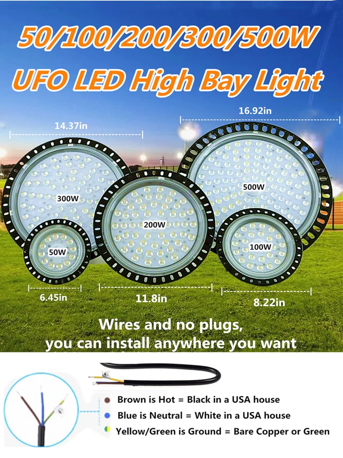 Chunnuan UFO LED High Bay Lights, 300W 30000LM, 6500K Daylight, Waterproof, 2 Pack