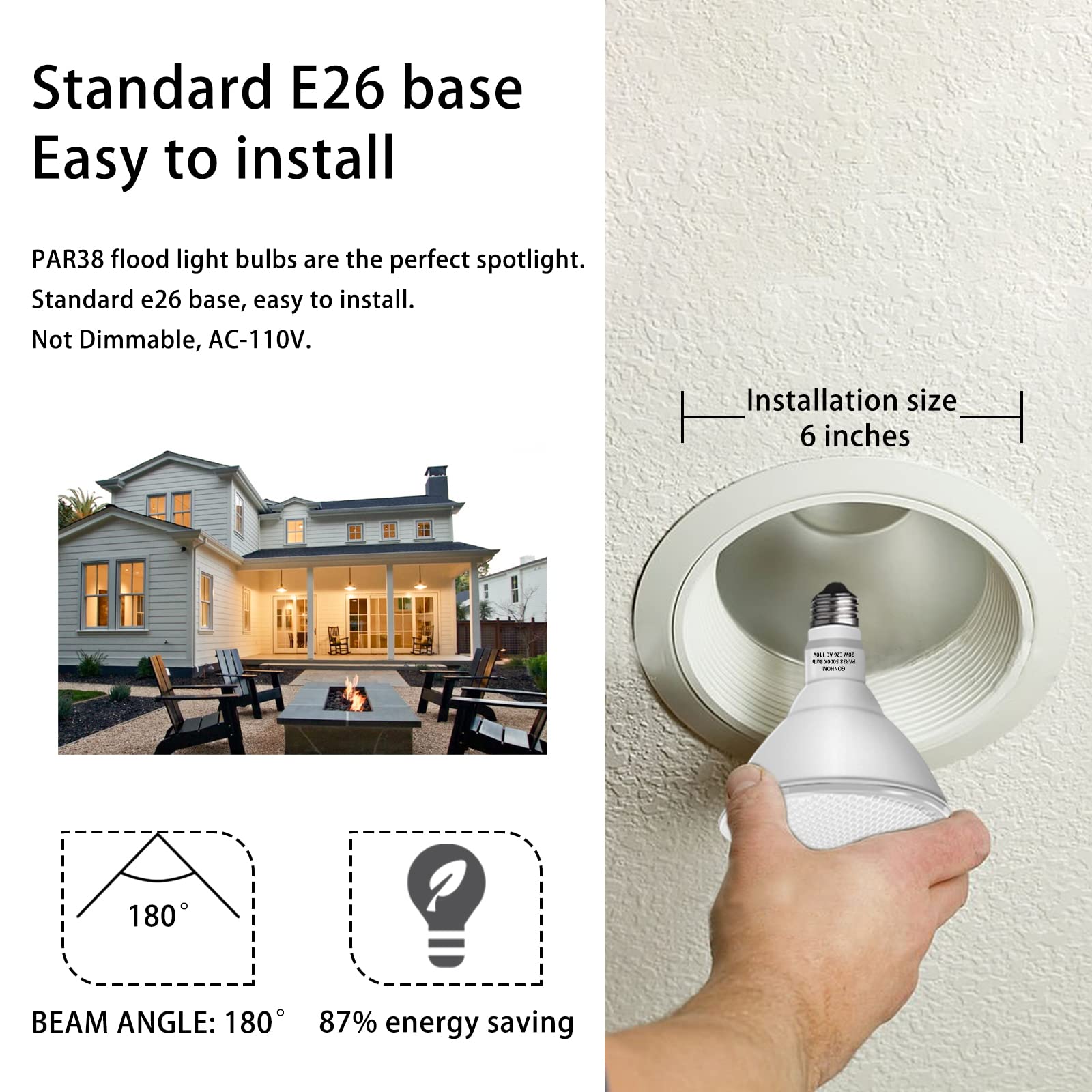Gonhom Par38 LED Flood Light Bulb 2 Pack, 20W Equivalent, Soft White 2700K, E26 Base, 1800LM for Outdoor Use