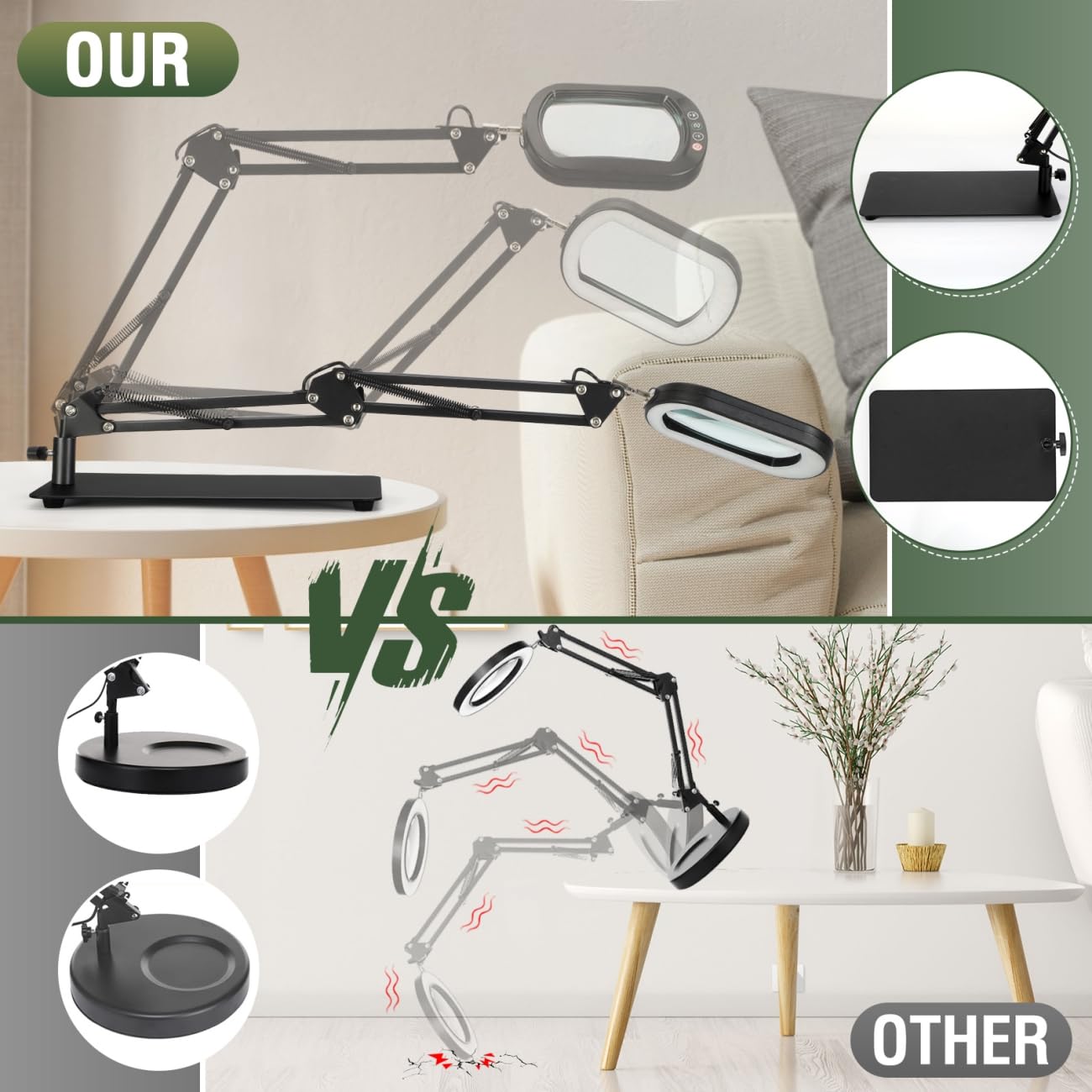 Veemagni 10X Magnifying Glass with Light, 5 Color Modes, Metal, Black, Model FX602, Hands-Free Desk Lamp & Clamp