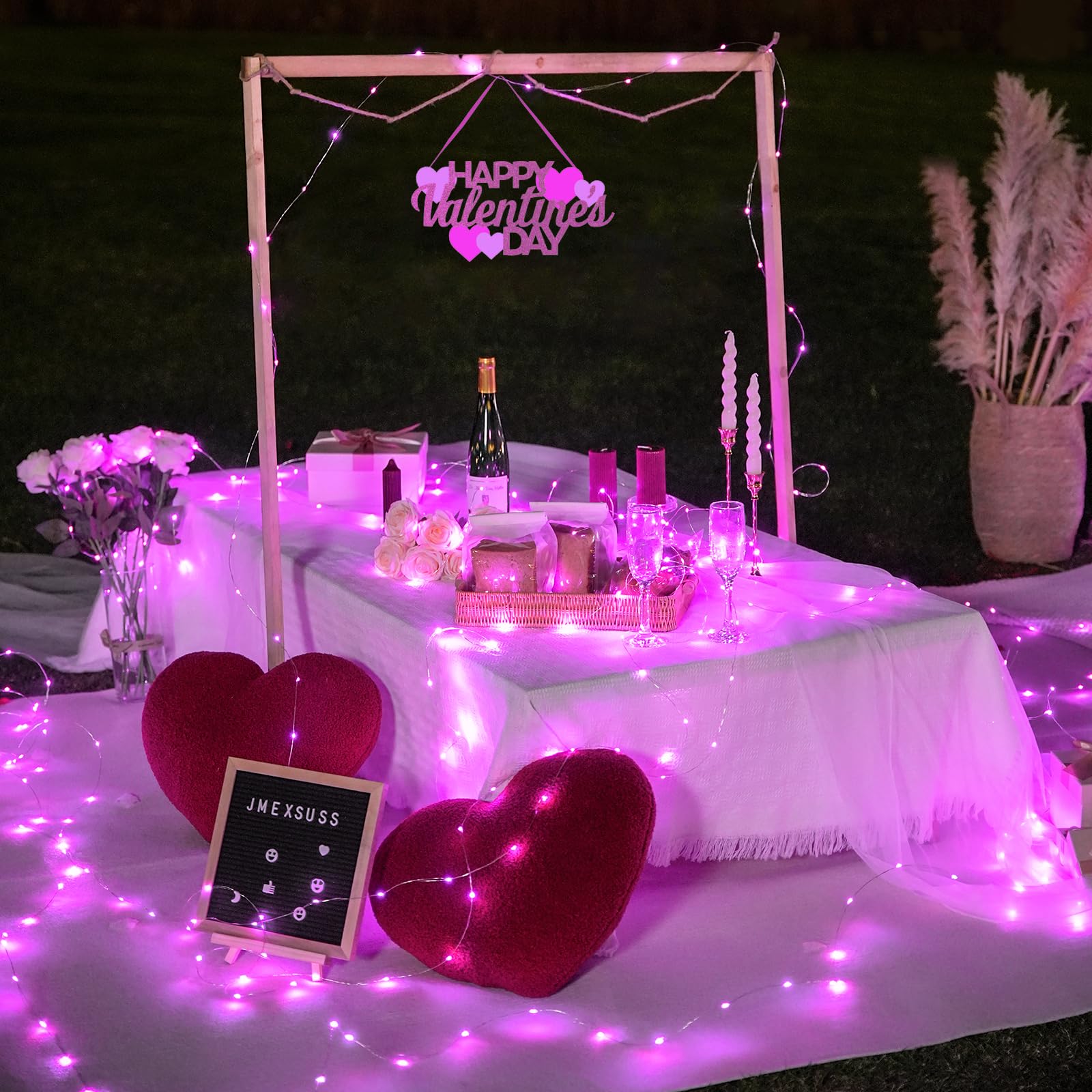 JMEXSUSS 100 LED Pink Fairy Lights, 33ft Battery Operated String Lights with Remote, 8 Modes for Bedroom, Party, Christmas Decor