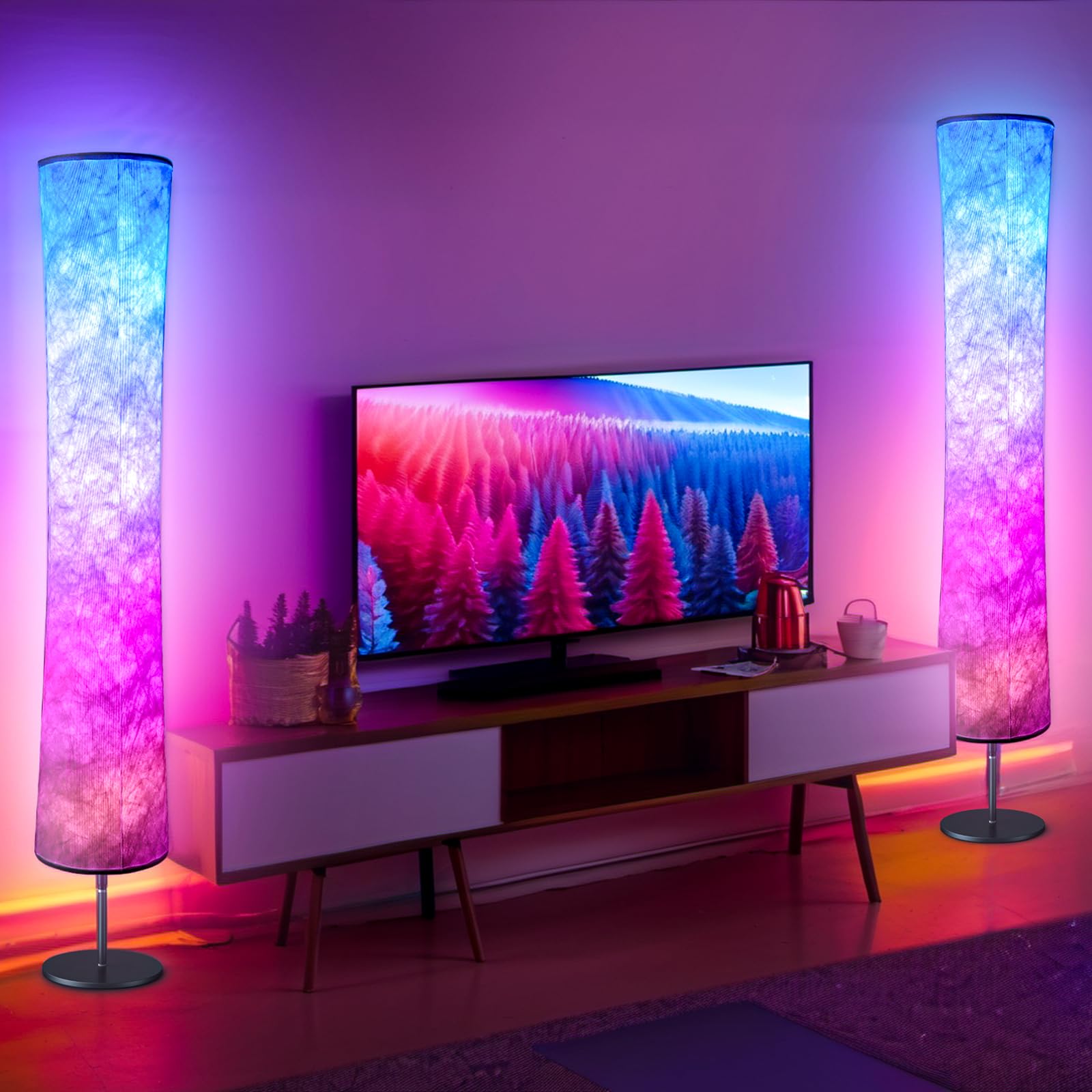Torchlet 2pcs Floor Lamp, RGB Floor Lamp with 16 Million DIY Colors and Scene Modes, Music Sync and White Fabric Shade, Smart Fl