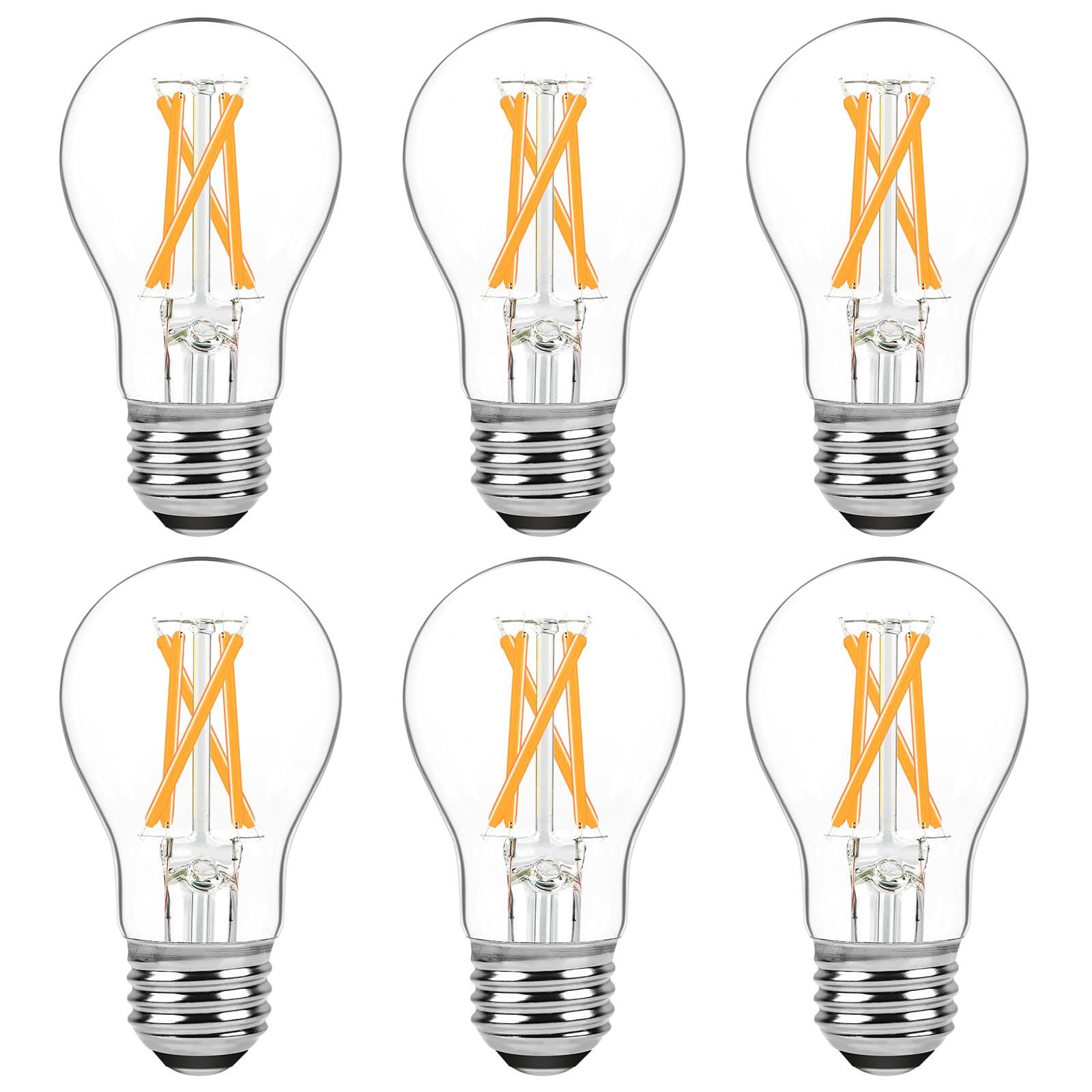 6-Pack Dimmable E26 Led Edison Bulbs 60 Watt Equivalent, 6W A15 2700K Warm White 600Lm Vintage Led Light Bulbs For Ceiling Fan, 
