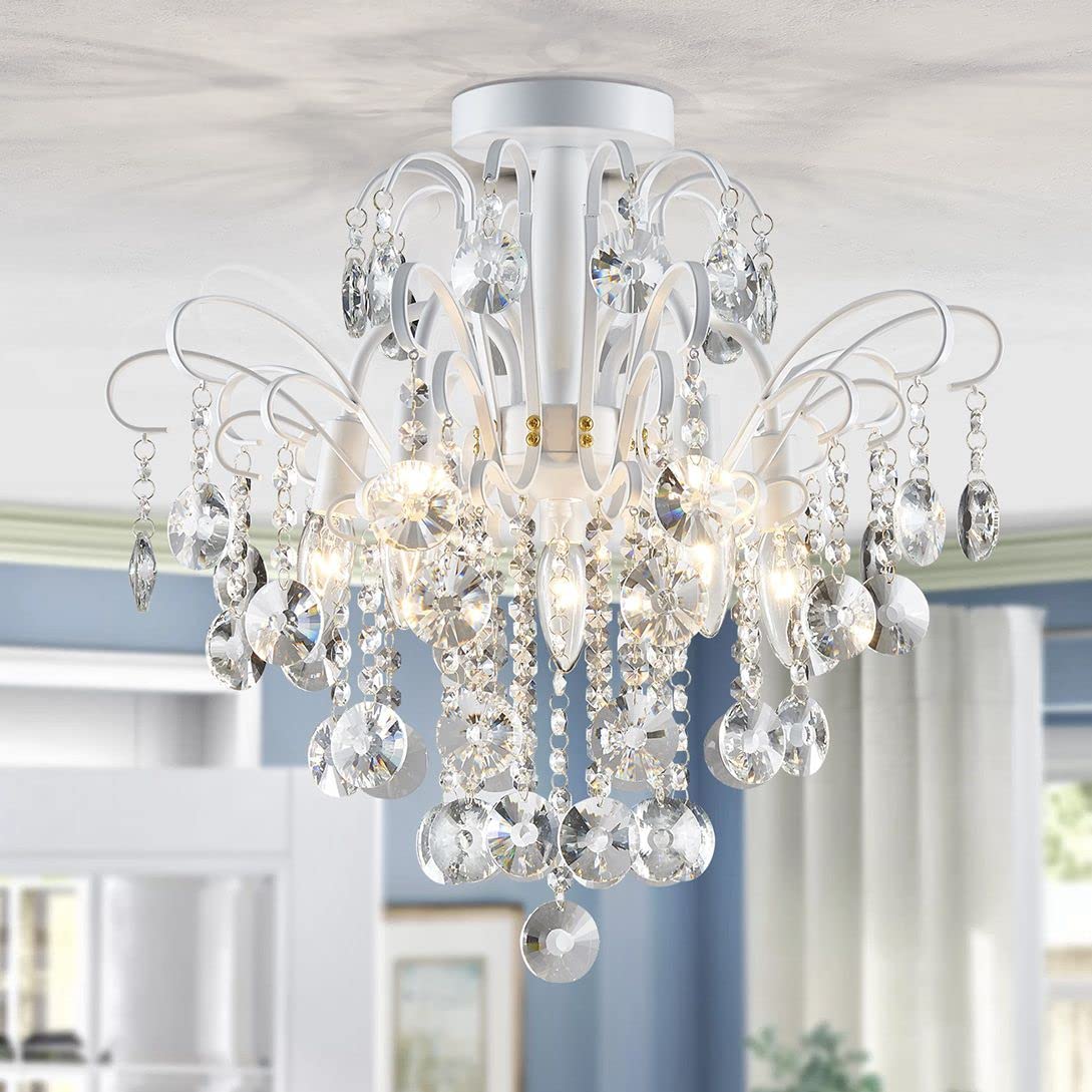 Wuzups Crystal Chandelier Flushmount Ceiling Light Modern Lighting Fixture For Bedroom Hallway Bar Kitchen Bathroom, H 17.5'' X 