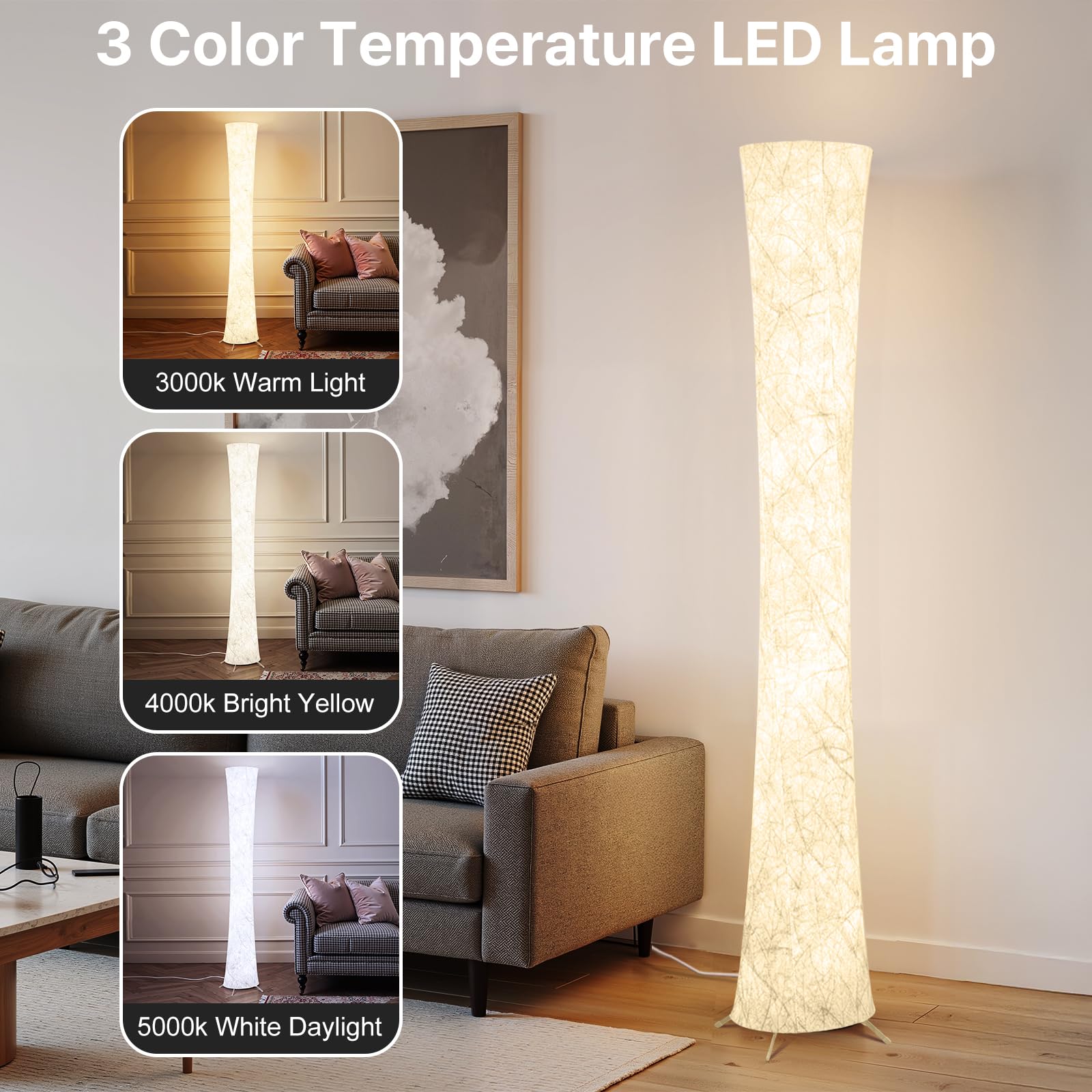 WORLD WIN LED Floor Lamp, 61in Modern Design, 3 Color Temperatures, APP & Remote Control, Dimmable, Round Floor Lamp 02