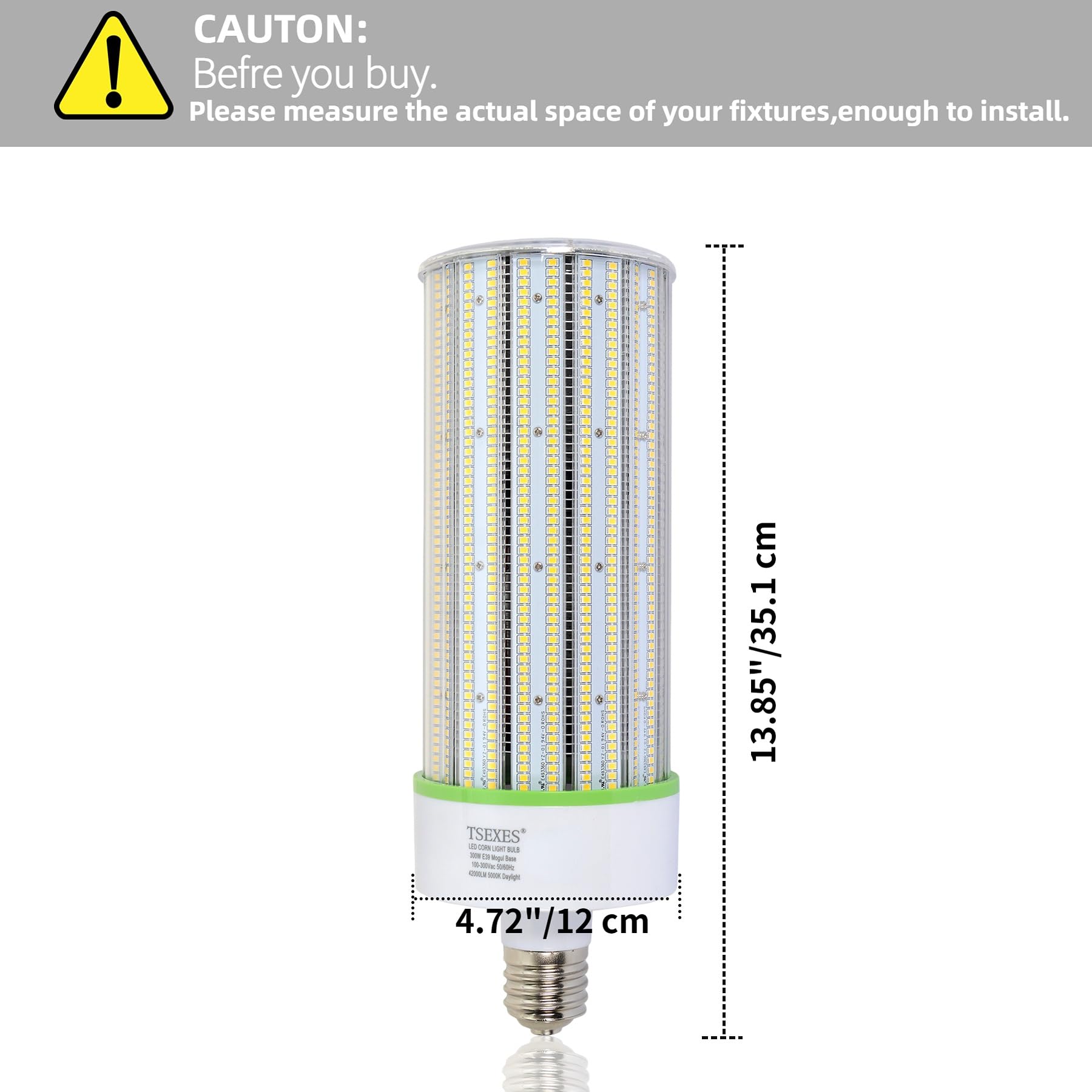 Tsexes 1000W Equivalent Led Corn Bulb, 300W E39 Mogul Base,42,000 Lumen Replacement Metal Halide/Hid/Hps,5000K Daylight For Gara