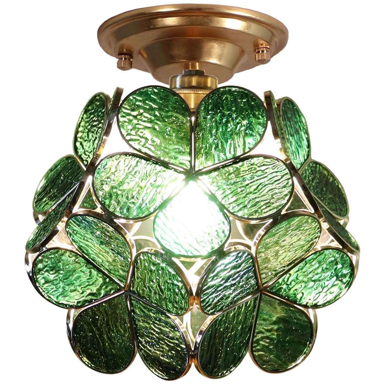Bieye L10904 Flower Petals Tiffany Style Stained Glass Close to Ceiling Light, 8-inch Wide (Green)