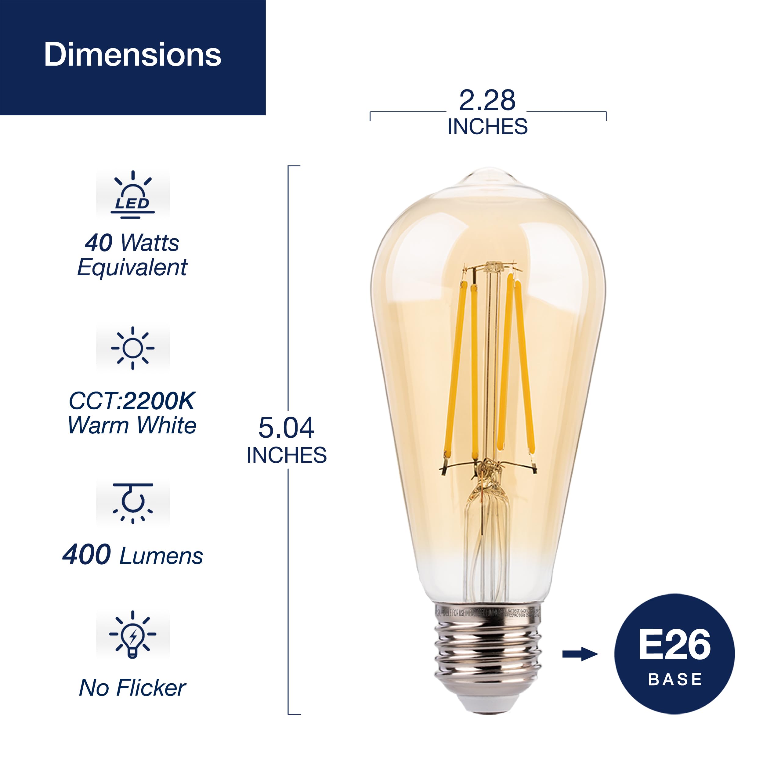 Flsnt 40W Equivalent Led Edison Bulbs With Amber Glass, 4W St19 Dimmable Vintage Led Light Bulbs For Pendant Light, 90+ High Cri