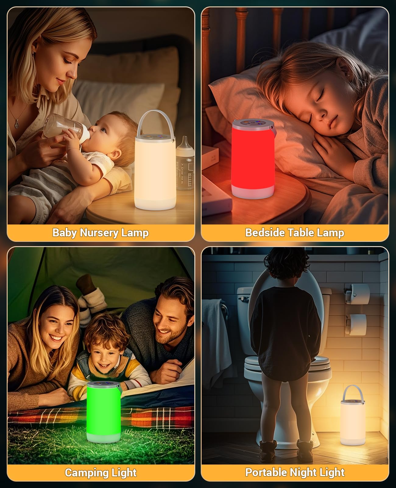 Hensam Portable USB Night Light, 2200 mAh Battery, Gray Touch Lamp for Kids, Small Table Lamp CL-FWM
