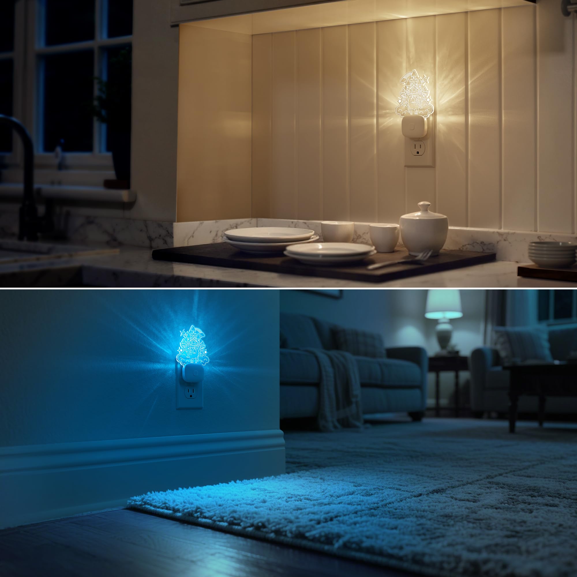 DORESshop Cute Night Light for Kids, 2 Pack, Acrylic, Color Changing, Plug-In, Dusk to Dawn Sensor, Multicolor
