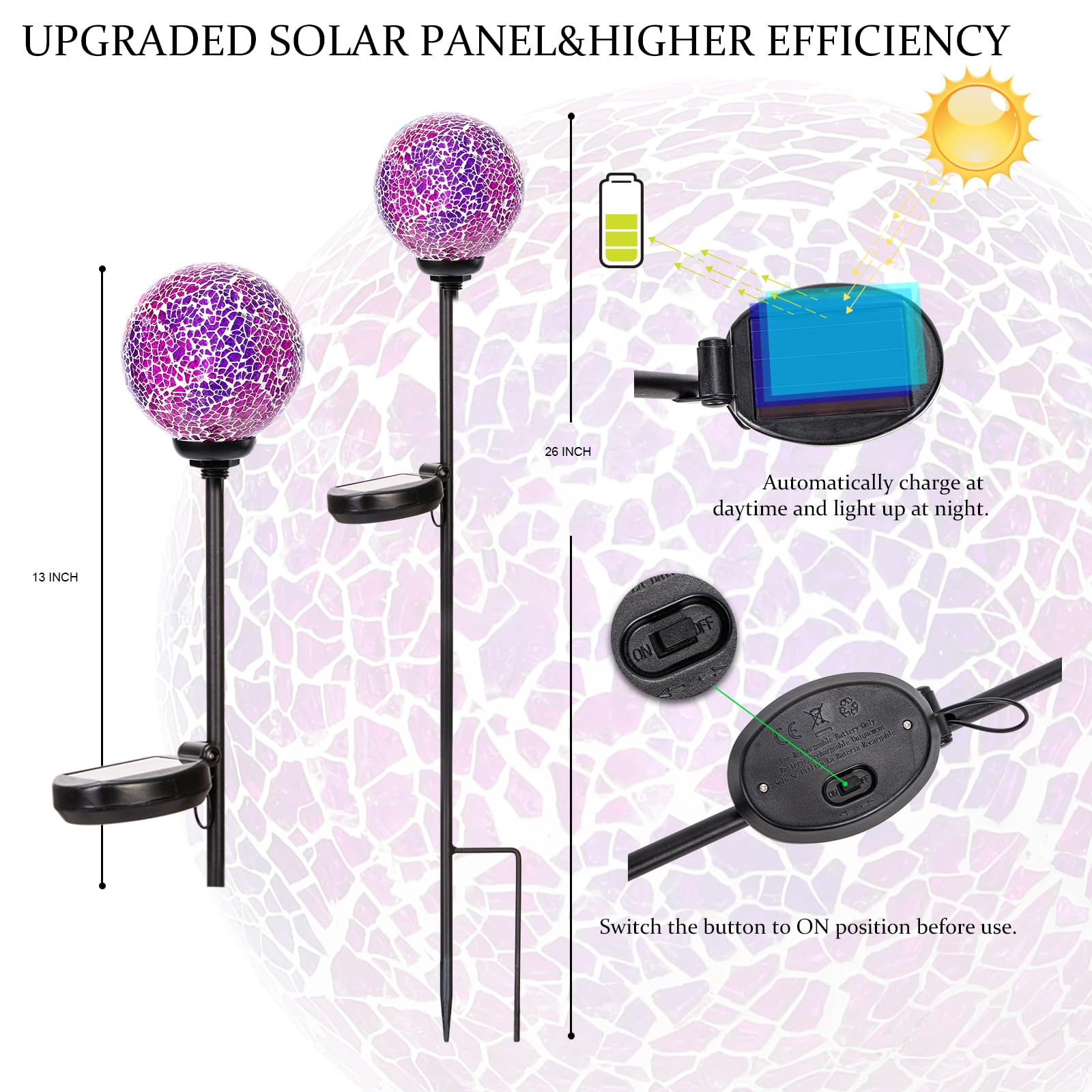 VCUTEKA Solar Garden Lights - Waterproof LED Mosaic Pathway Light, Purple & Red, Model B09Y536BVF, for Lawn & Patio Decoration