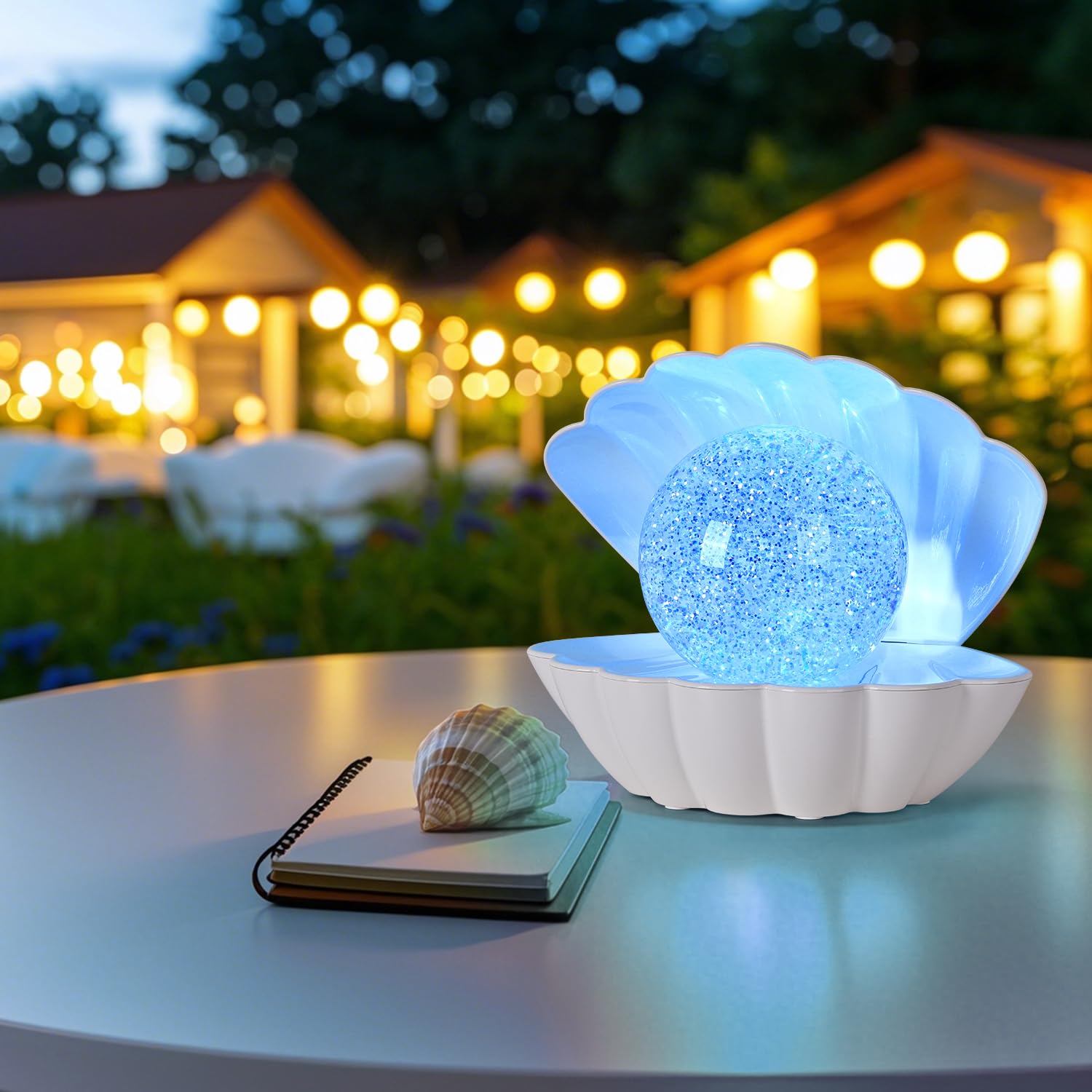 LKUA Night Light, RGB Color Changing Shell Pearl Lamp, Portable Clamshell Design, Large White Shell, Model L-221