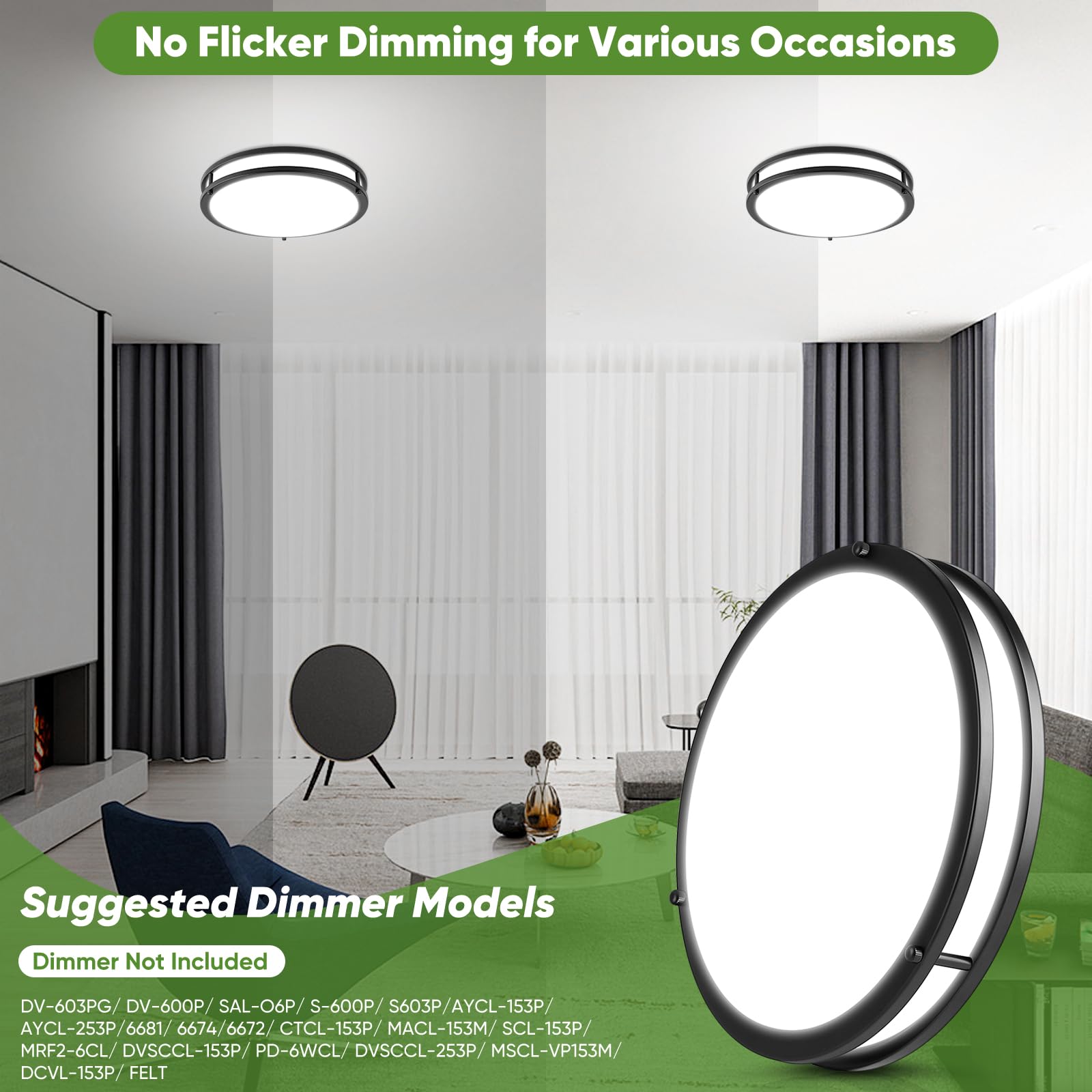 2-Pack 12 Inch Flush Mount Light Fixtures, 36W 3600Lm Super Bright Led Ceiling Lights For Kitchen, Dimmable Led Lights 2700K-650