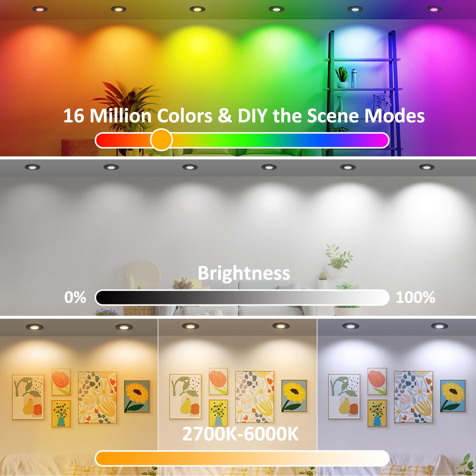 inShareplus Smart Recessed Lighting 2 Inch LED Downlight 5W 120V RGBCW Dimmable Black 1 Pack