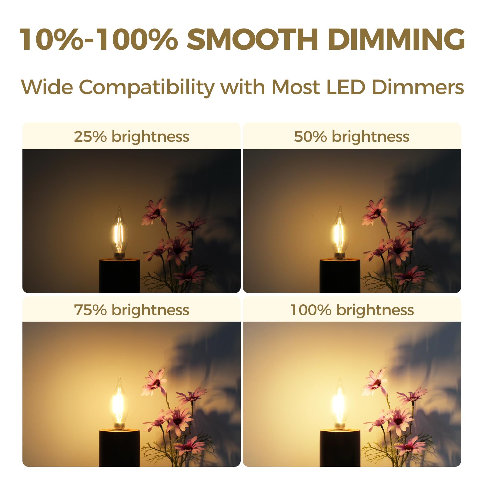 Hizashi E12 Candelabra Bulb 60 Watt Equivalent, 2700K Soft Warm White, Dimmable Chandelier Light Bulbs, 90+ Cri 6W 550Lm, Ca11 F